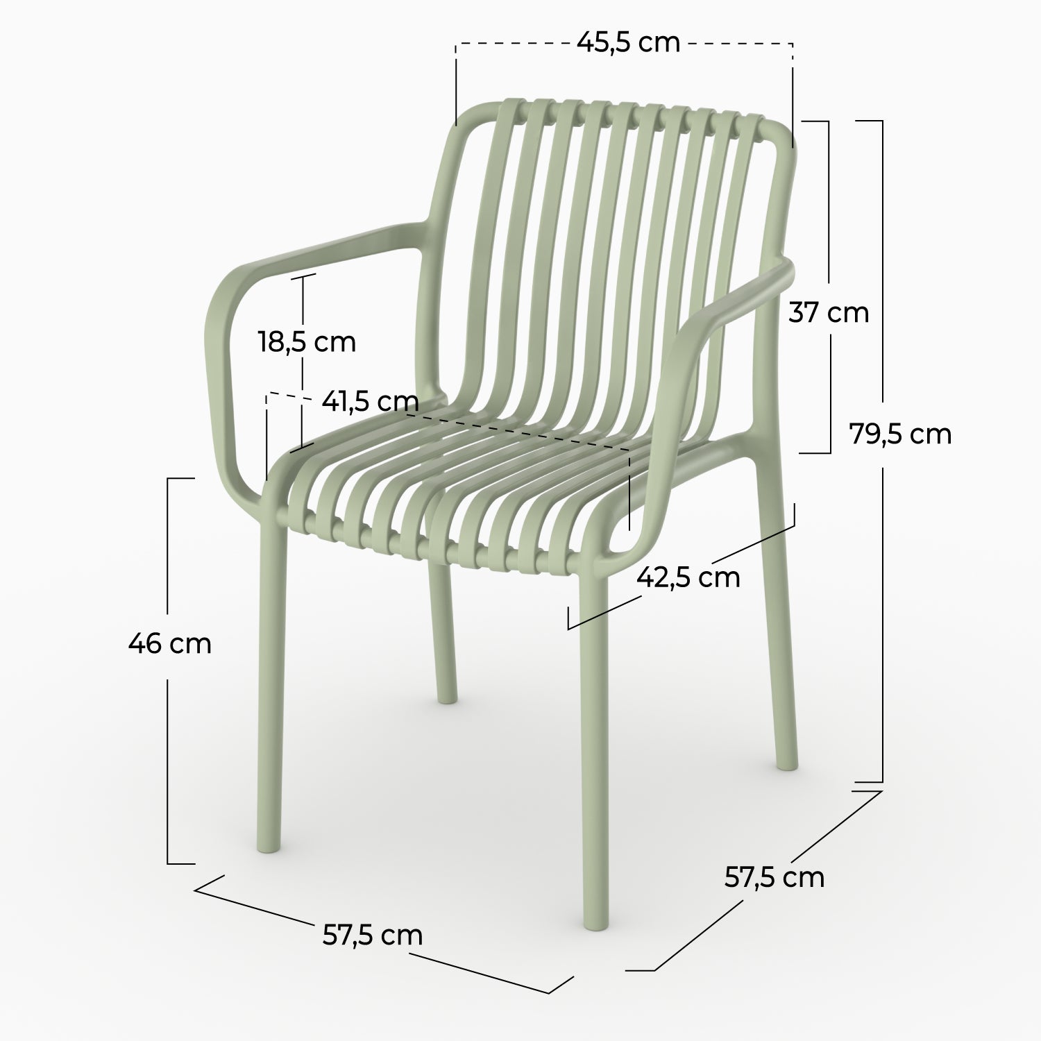 Dimensions chaise Ivy jardin empilable vert pastel