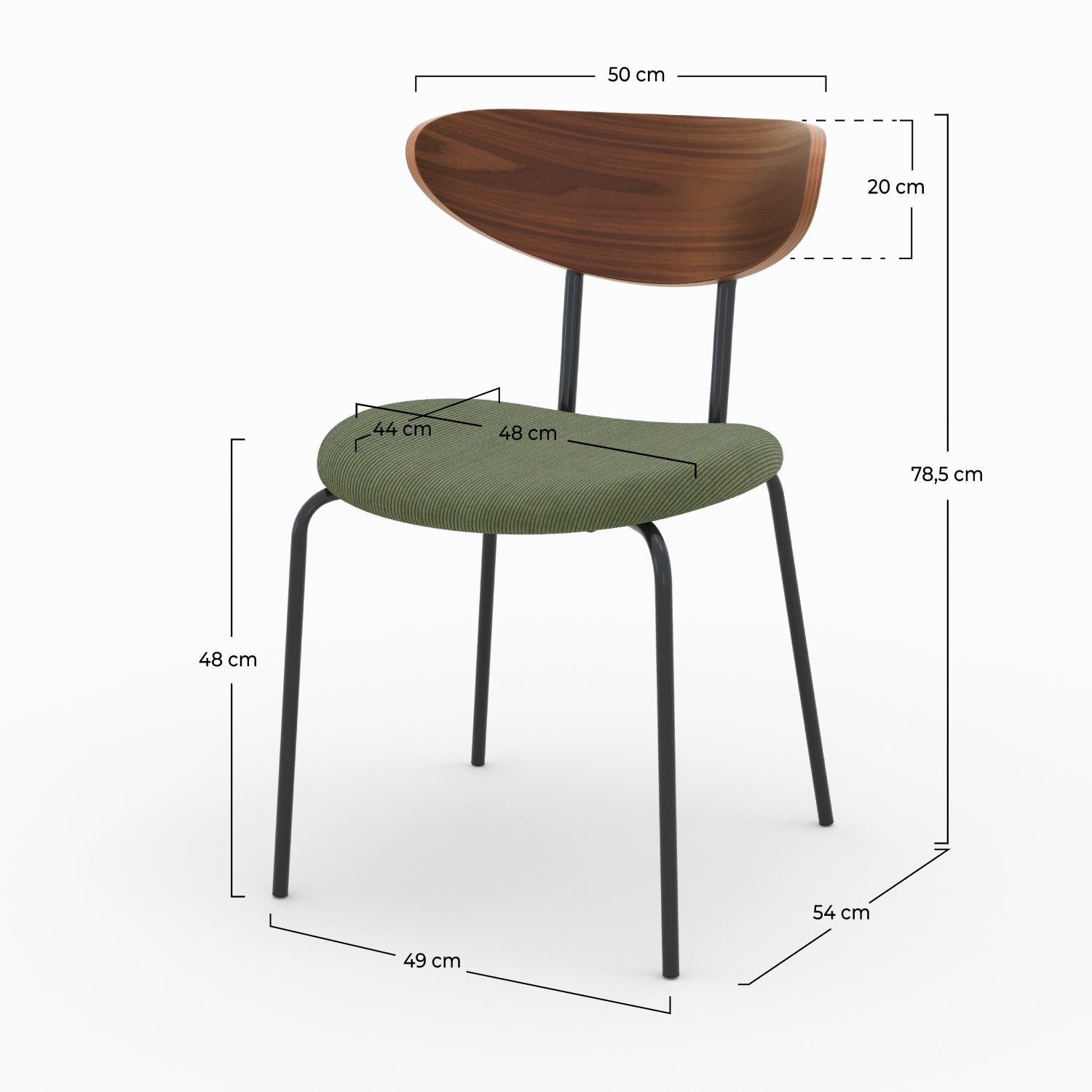 Sedia Jade in velluto a coste verde kaki e schienale in legno (set di 2)