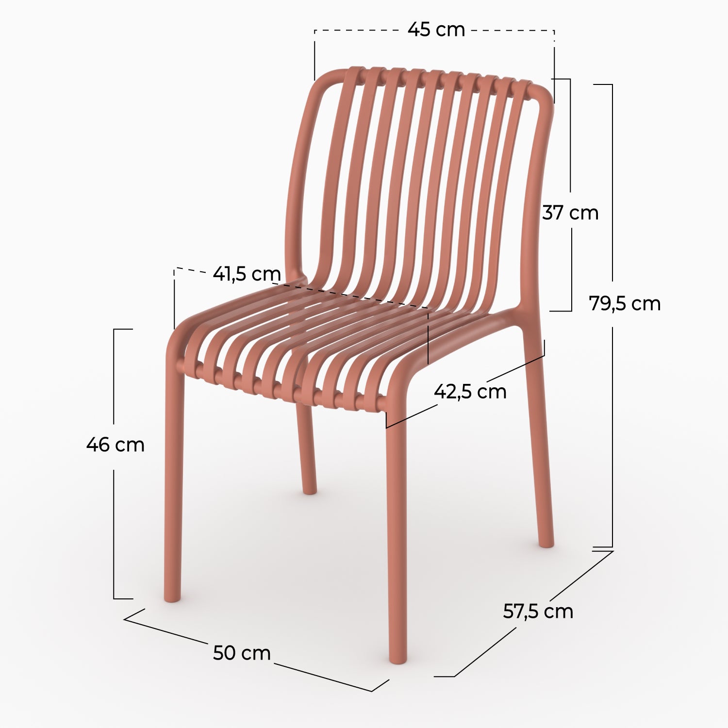 Dimensions chaise jardin Duli terracotta plastique empilable schema côtés
