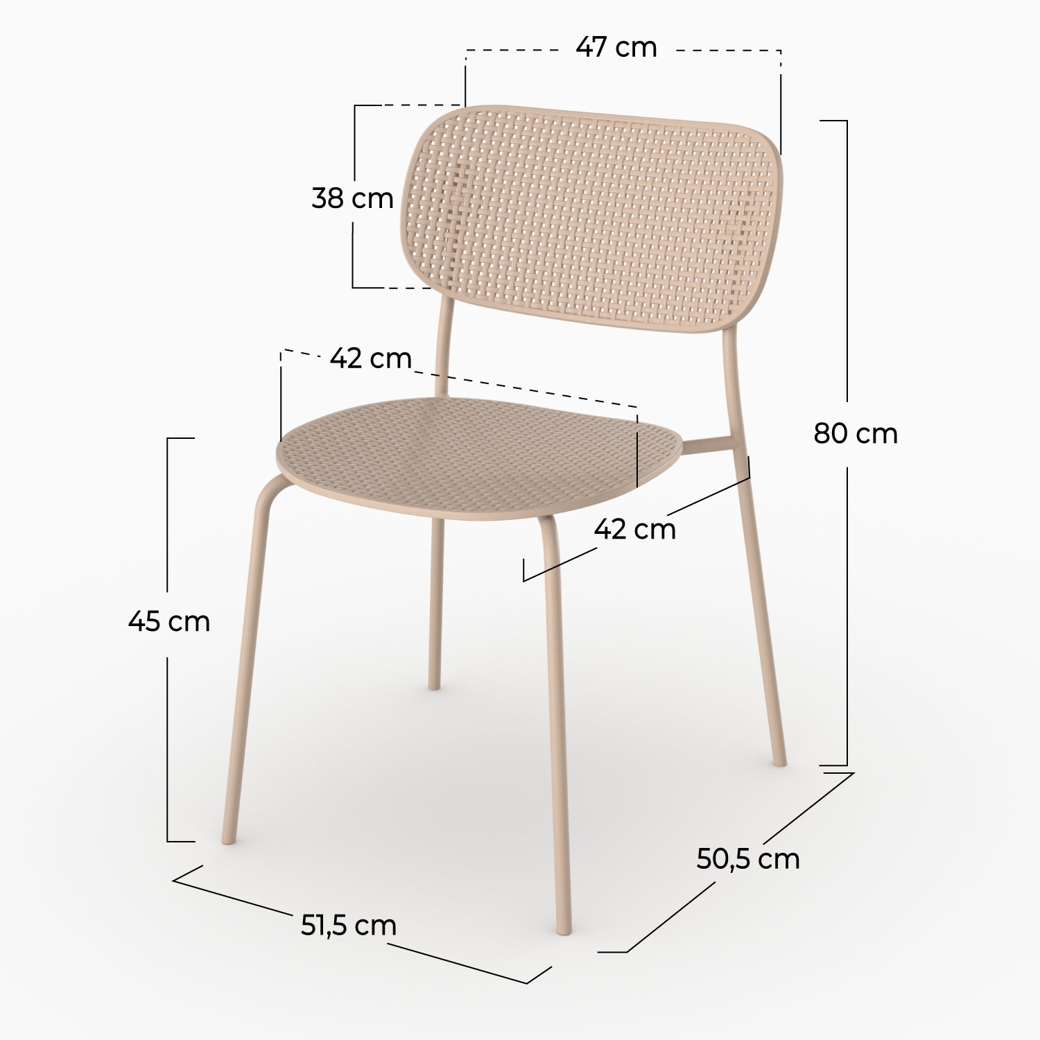 Dimensions chaise jardin Gea beige plastique empilable schema côtés