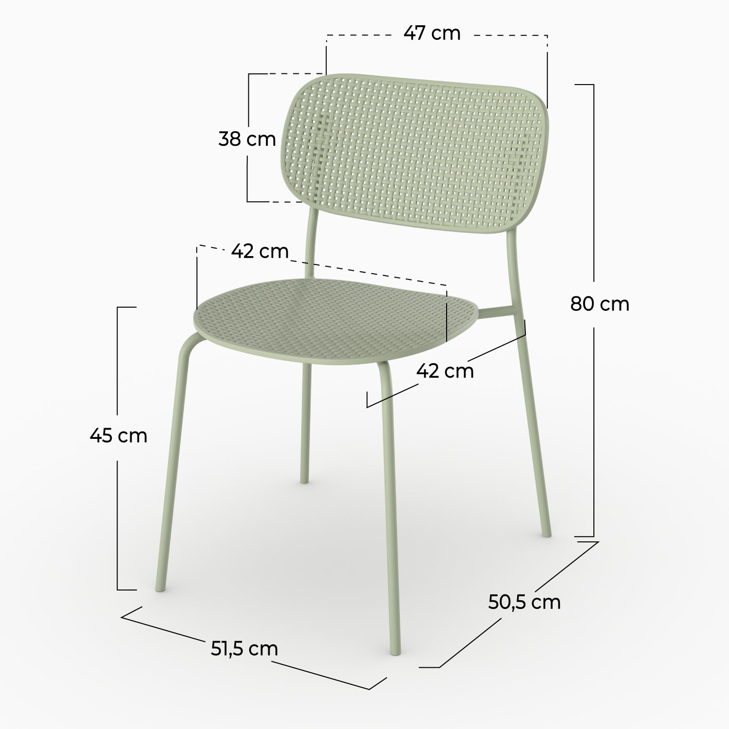 Dimensions chaise jardin Gea empilable plastique vert pastel
