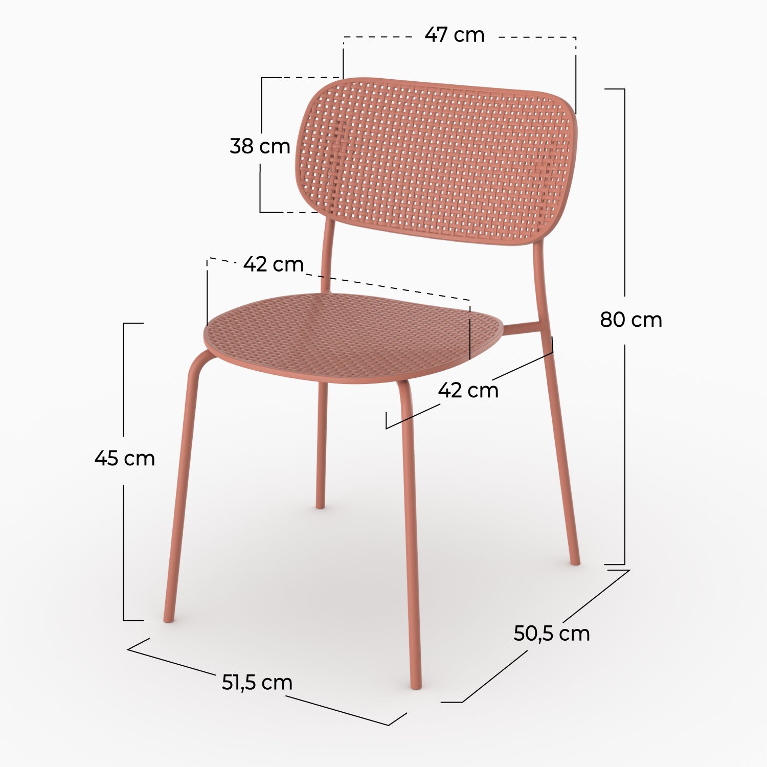Dimensions chaise jardin Gea terracotta plastique empilable schema côtés