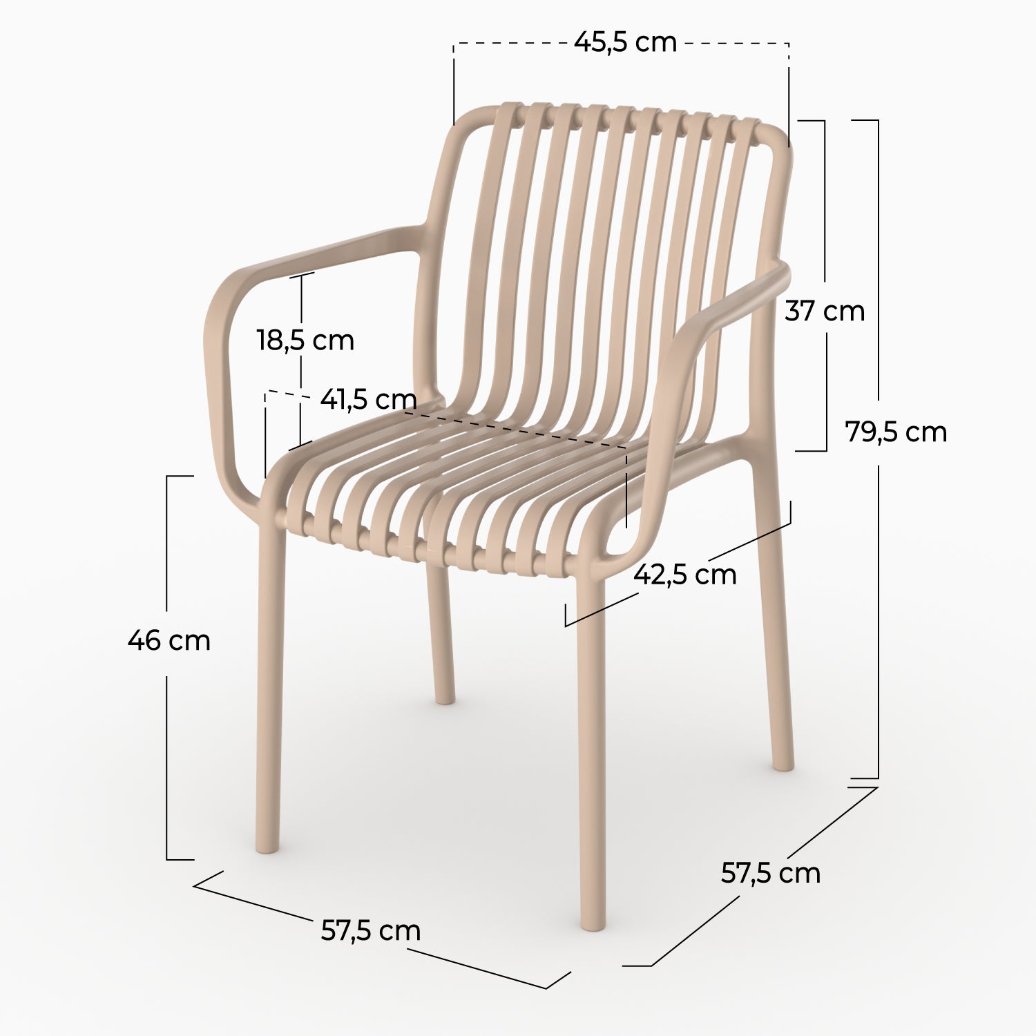 Dimensions chaise jardin Ivy empilable accoudoirs beige