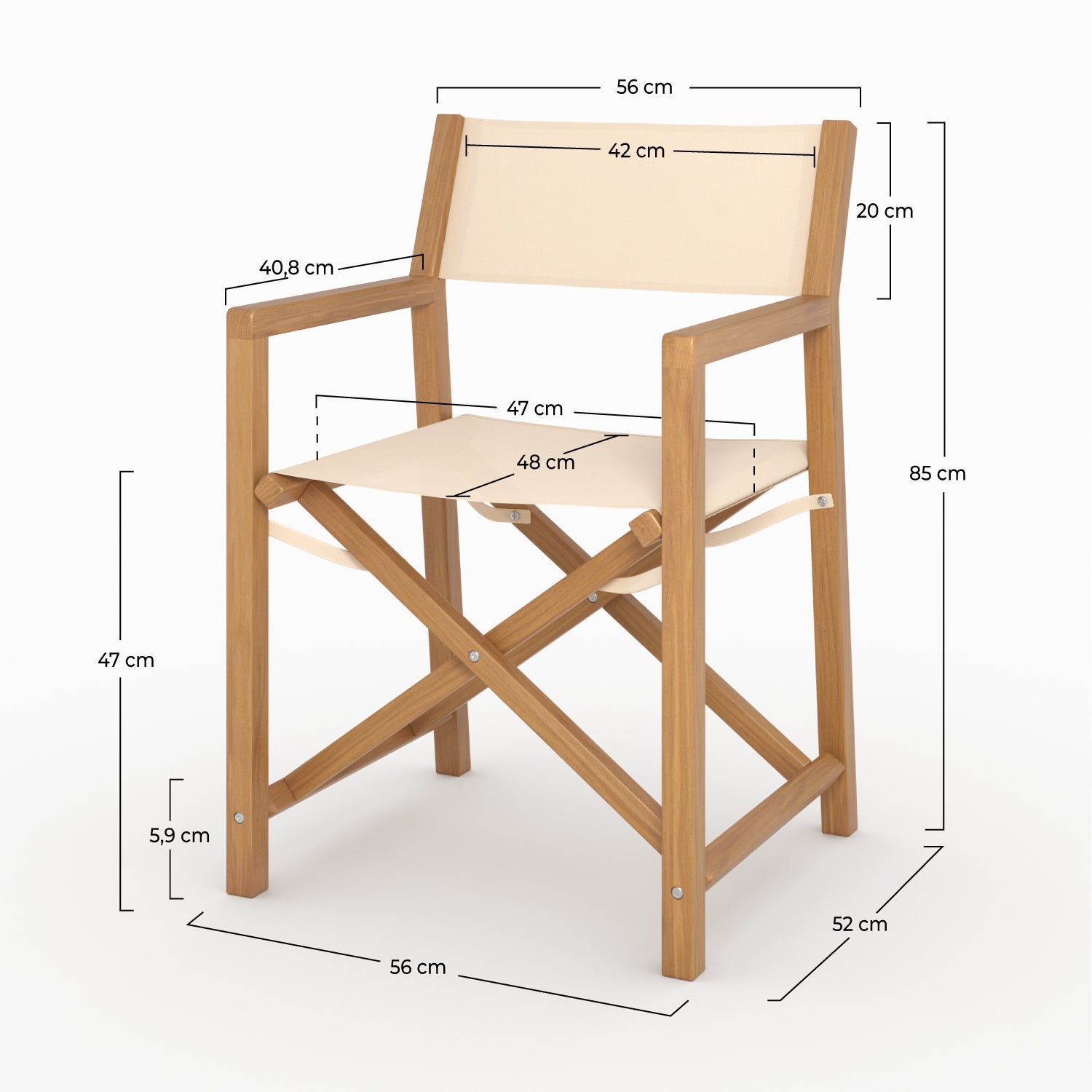 Dimensions chaise jardin pliante tubod tissu beige clair bois acacia