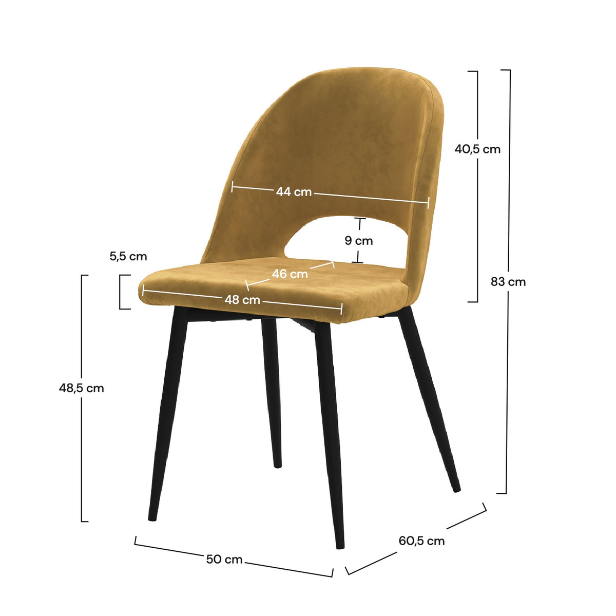 Chaise Pénélope en velours jaune (lot de 2)