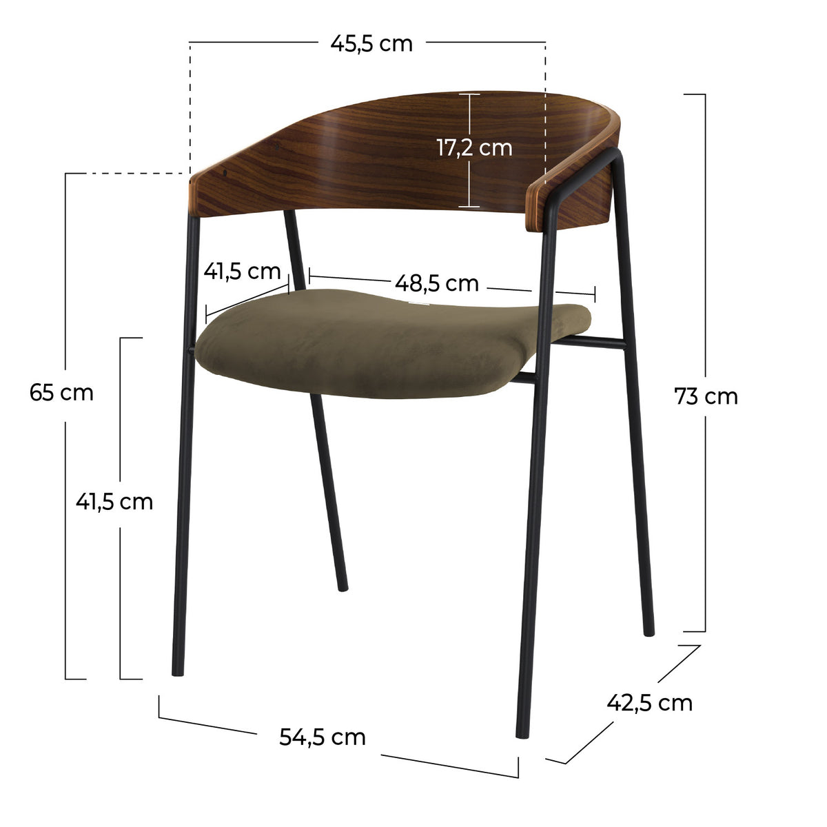 Dimensions chaises en velours kaki et dossier bois Esmee – Maison Pavane