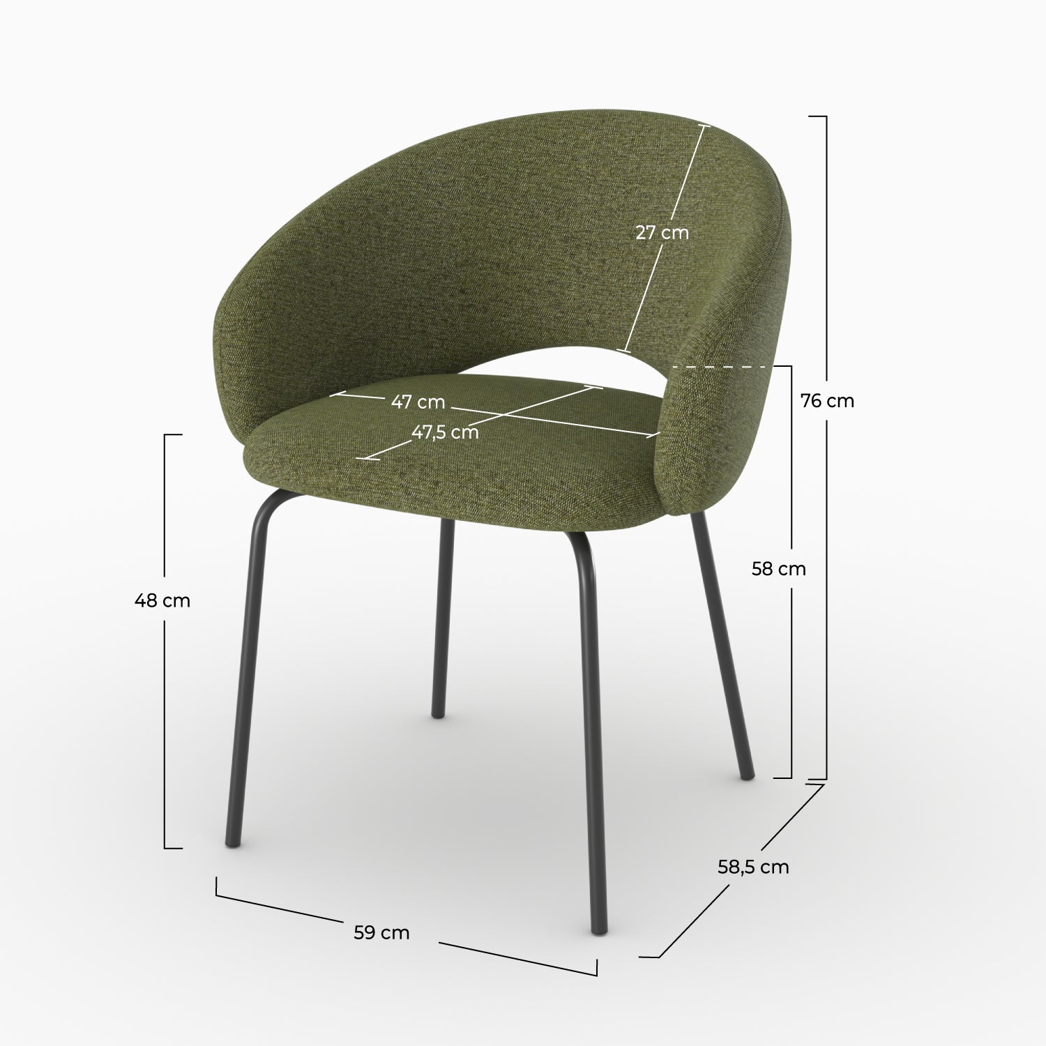 Silla Milly en tela verde jaspeada