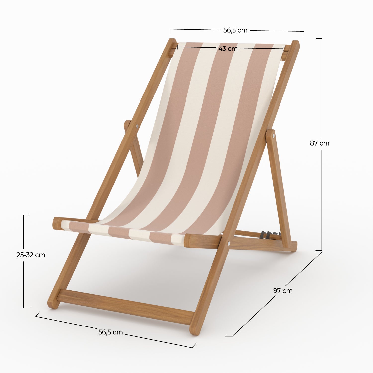 Dimensions chilienne jardin bohol bois acacia tissu rayé écru taupe
