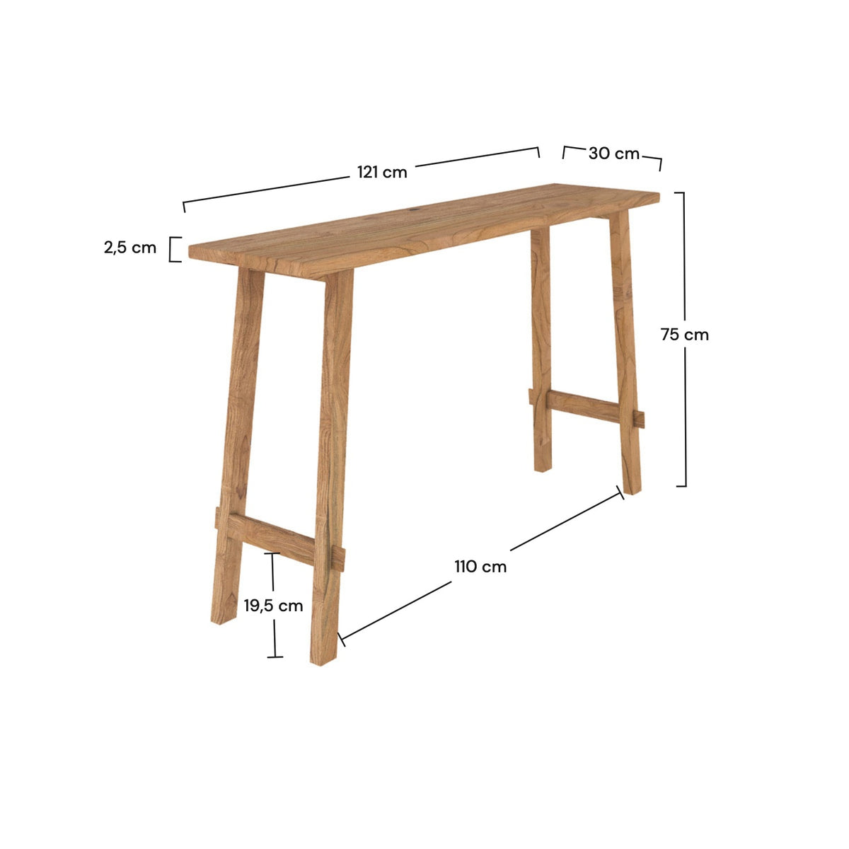 Dimensions console en bois 121 cm – Maison Pavane