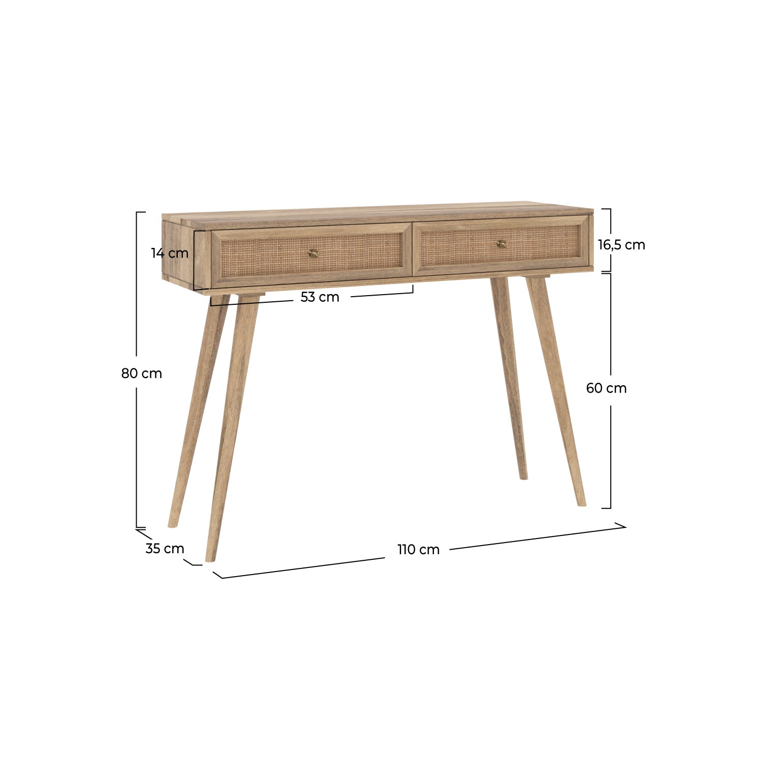 dimensioni console masala in legno di mango con 2 cassetti