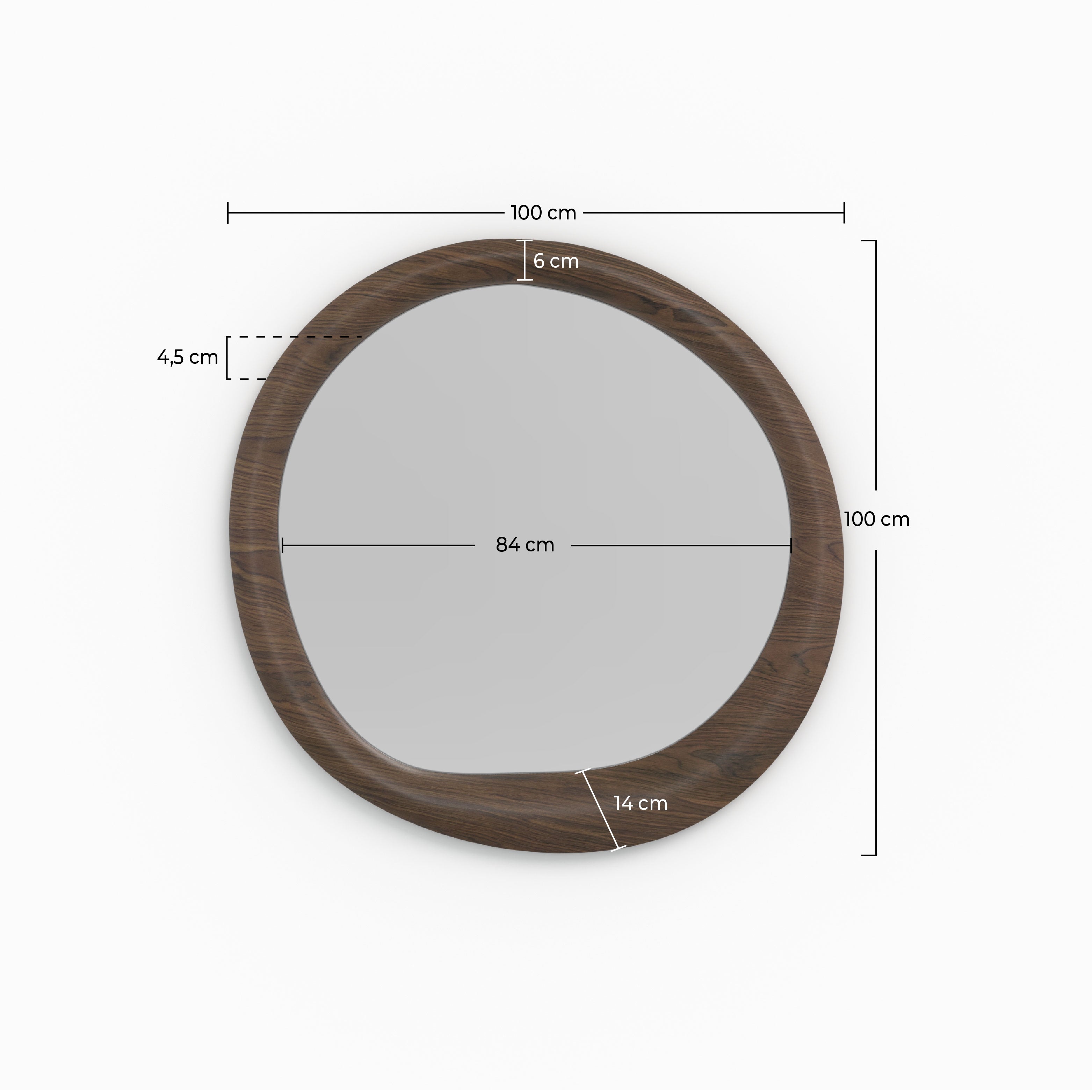 Miroir rond Yoko en placage noyer, D100 cm