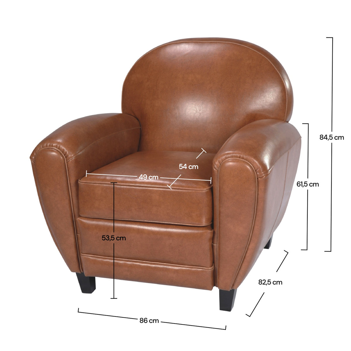 Dimensions fauteuil camel similicuir club – Maison Pavane