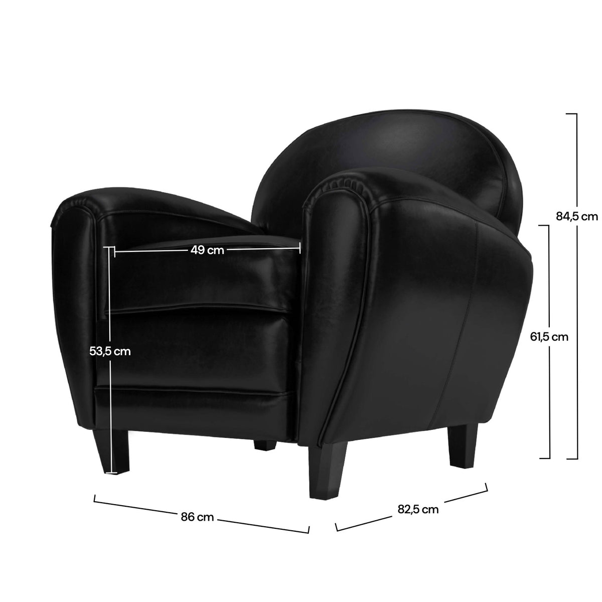 Dimensions fauteuil club noir confort – Maison Pavane