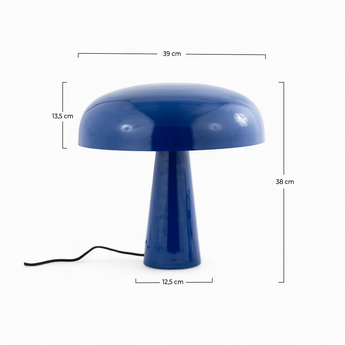 Dimensions lampe Livia champignon en métal bleu foncé glossy fil noir – Maison Pavane