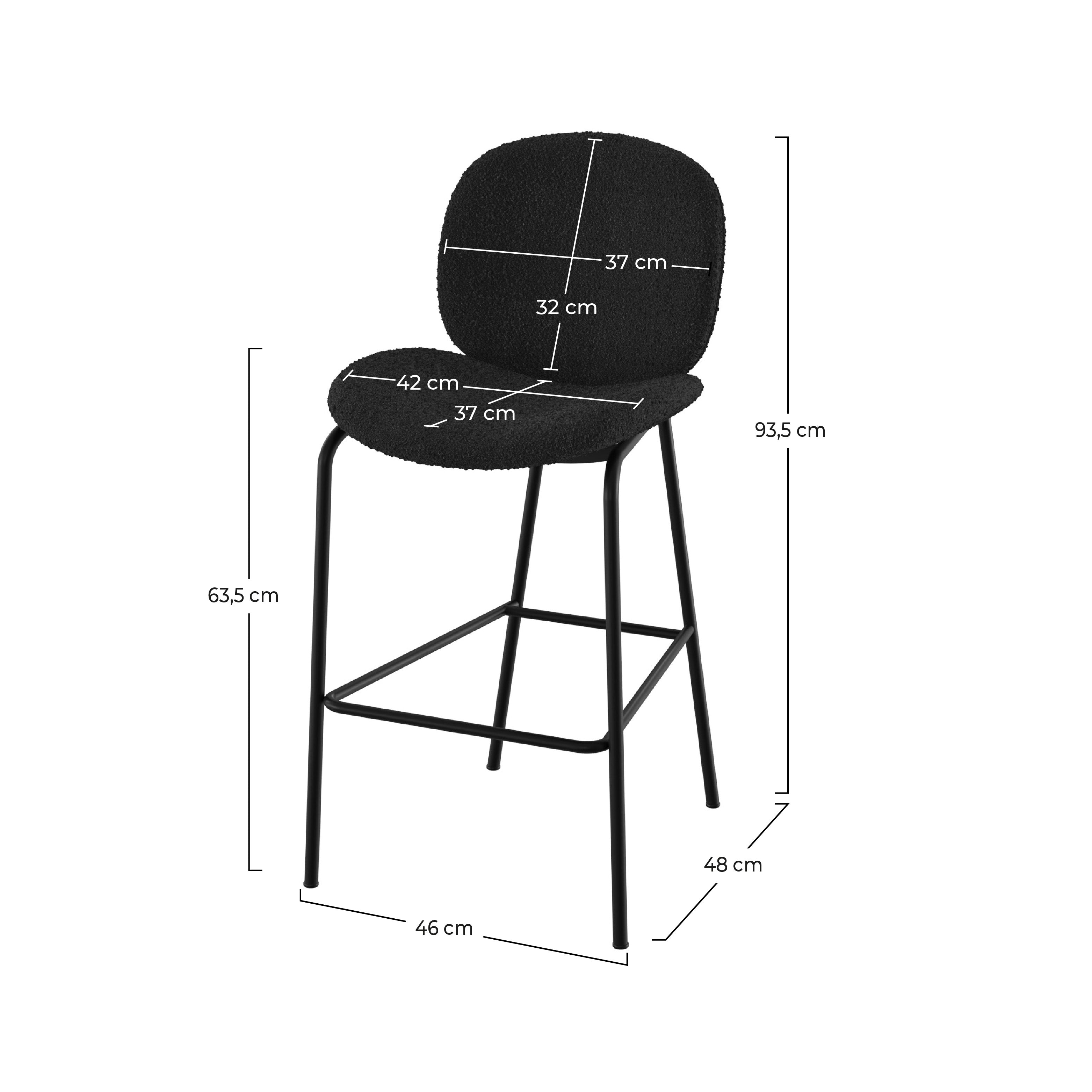 Chaise pour îlot central Iris en tissu bouclé noir 63,5 cm (lot de 2)