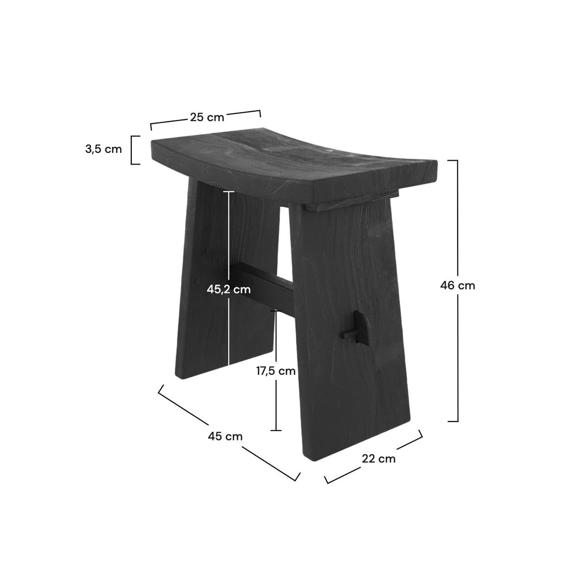 Dimensions petit tabouret rectangulaire Eka noir – Maison Pavane