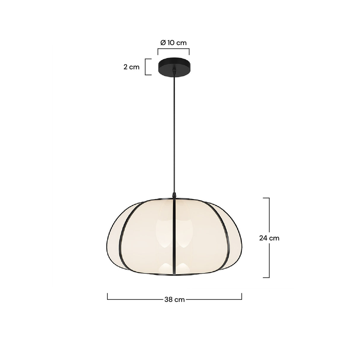 Dimensions suspensions en bambou noir et tissu blanc – Maison Pavane