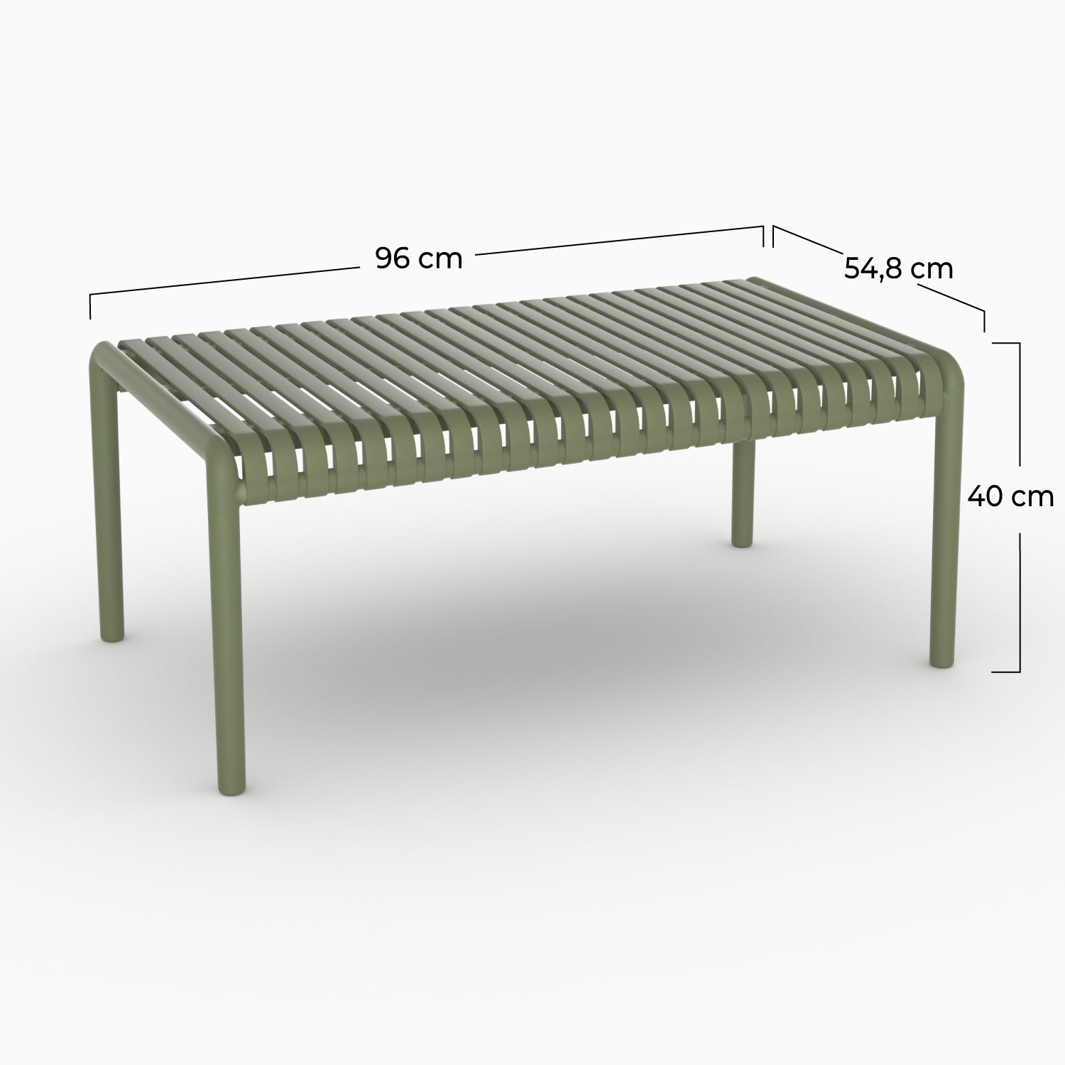 Dimensions table basse jardin rectangulaire plastique vert kaki Danaé