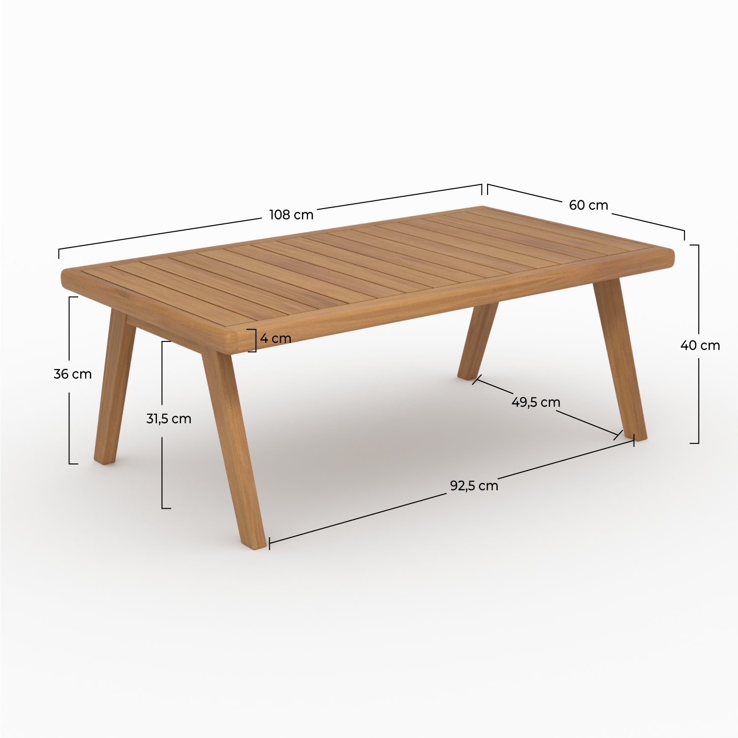Dimensions table basse jardin Siargao acacia huilé 108x60cm