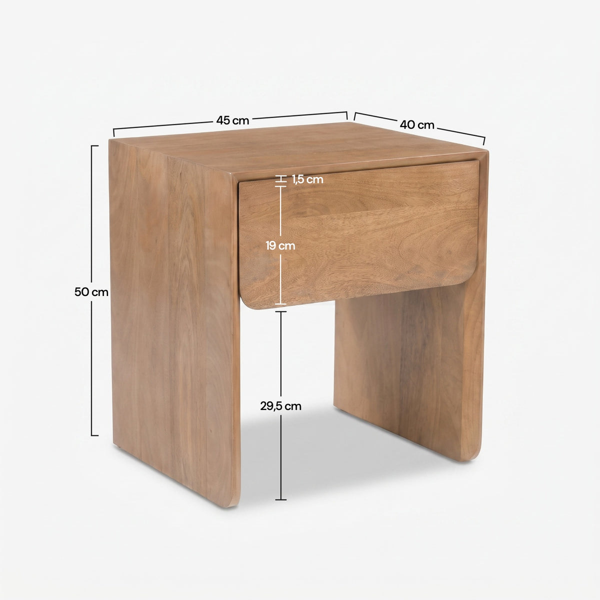 Dimensions table de chevet Achille bois manguier marron clair – Maison Pavane