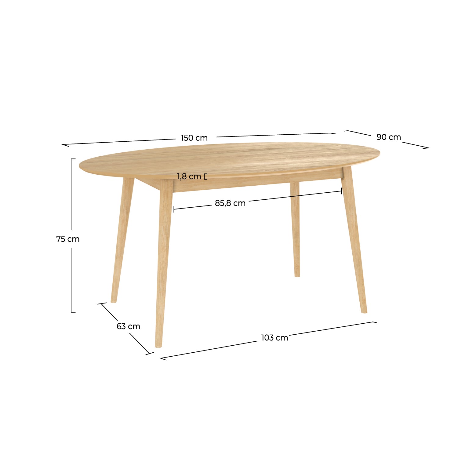 Mesa de comedor Eddy en madera 150 cm