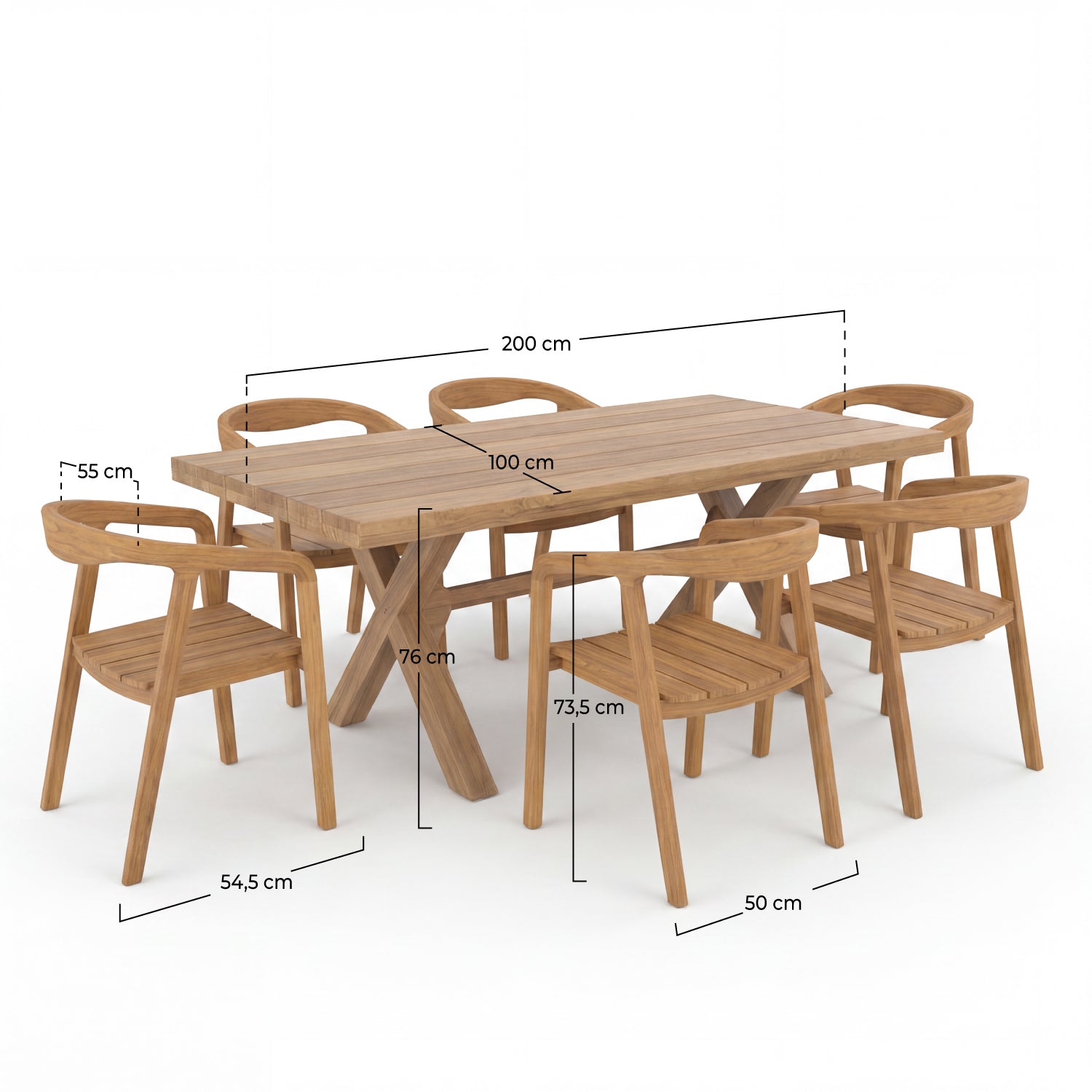 Table et chaises de jardin Suri en bois de teck massif, 6 personnes