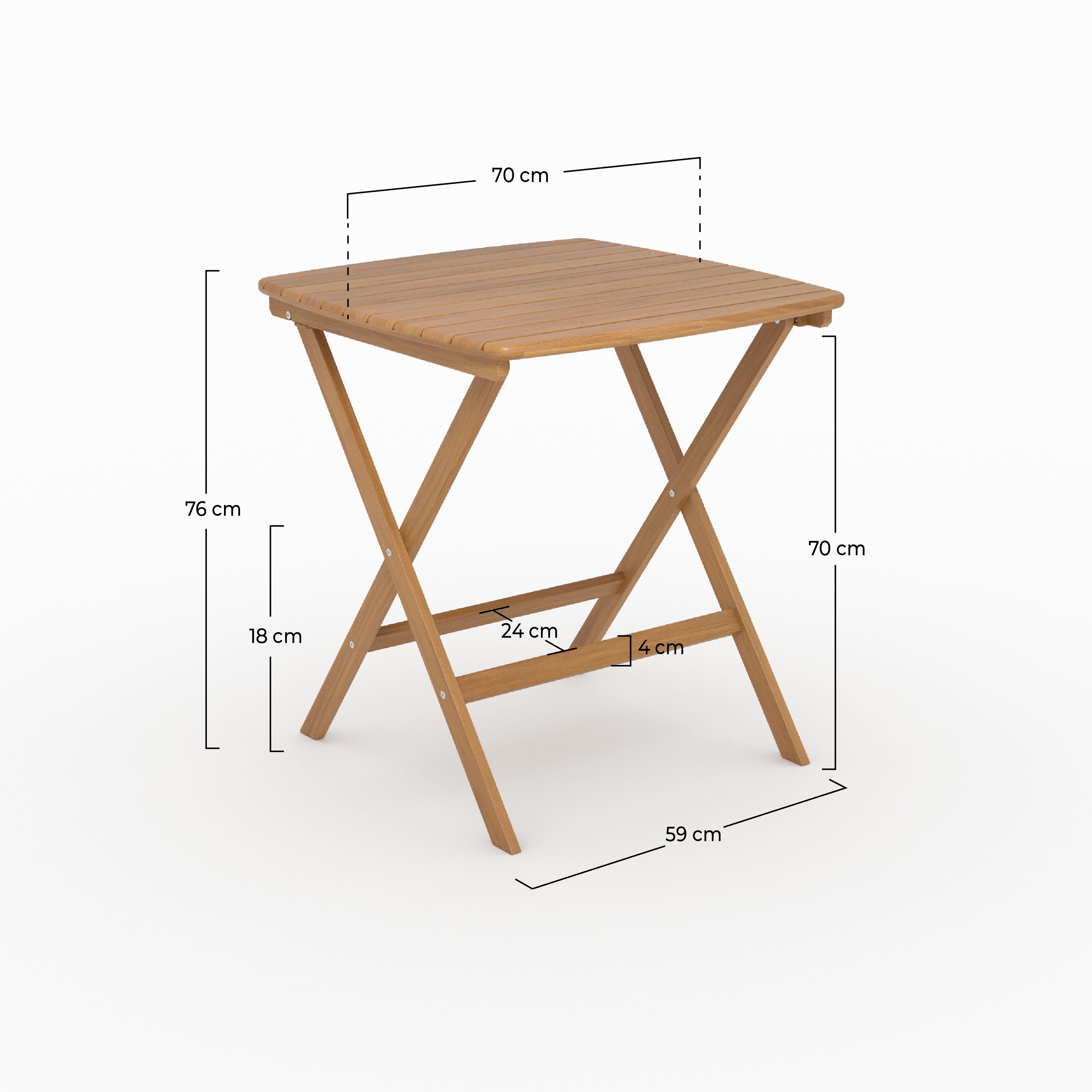 Table de jardin pliante carrée en bois d'acacia huilé 2 personnes