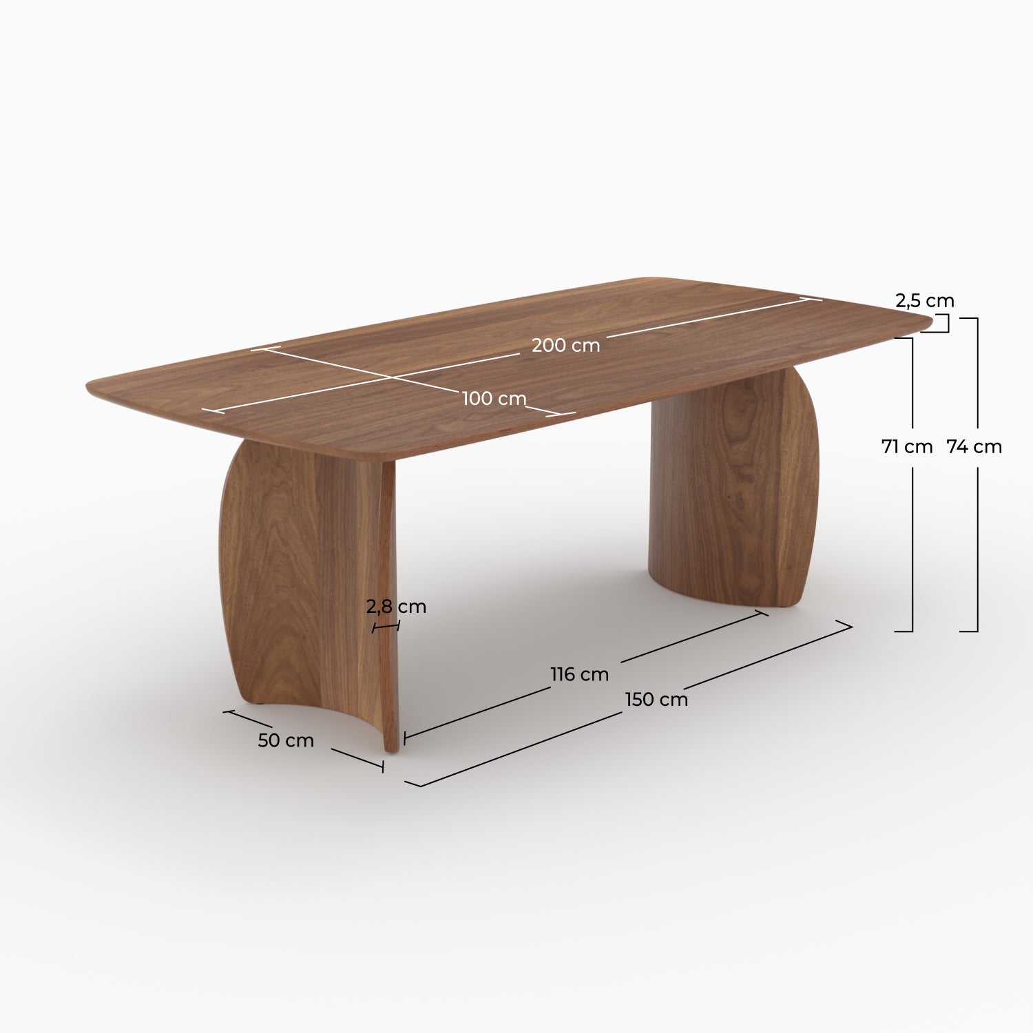 Mesa rectangular Asma para 6 personas de madera contrachapada y chapa de nogal