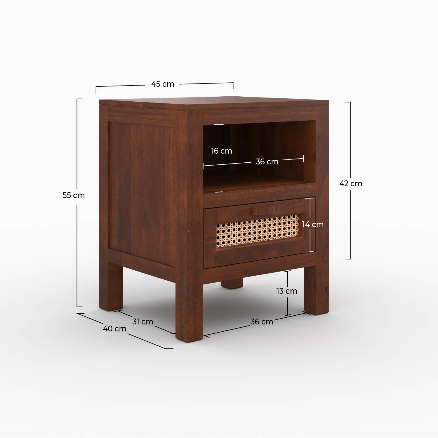 Comodino Tiki in legno di mango e intreccio