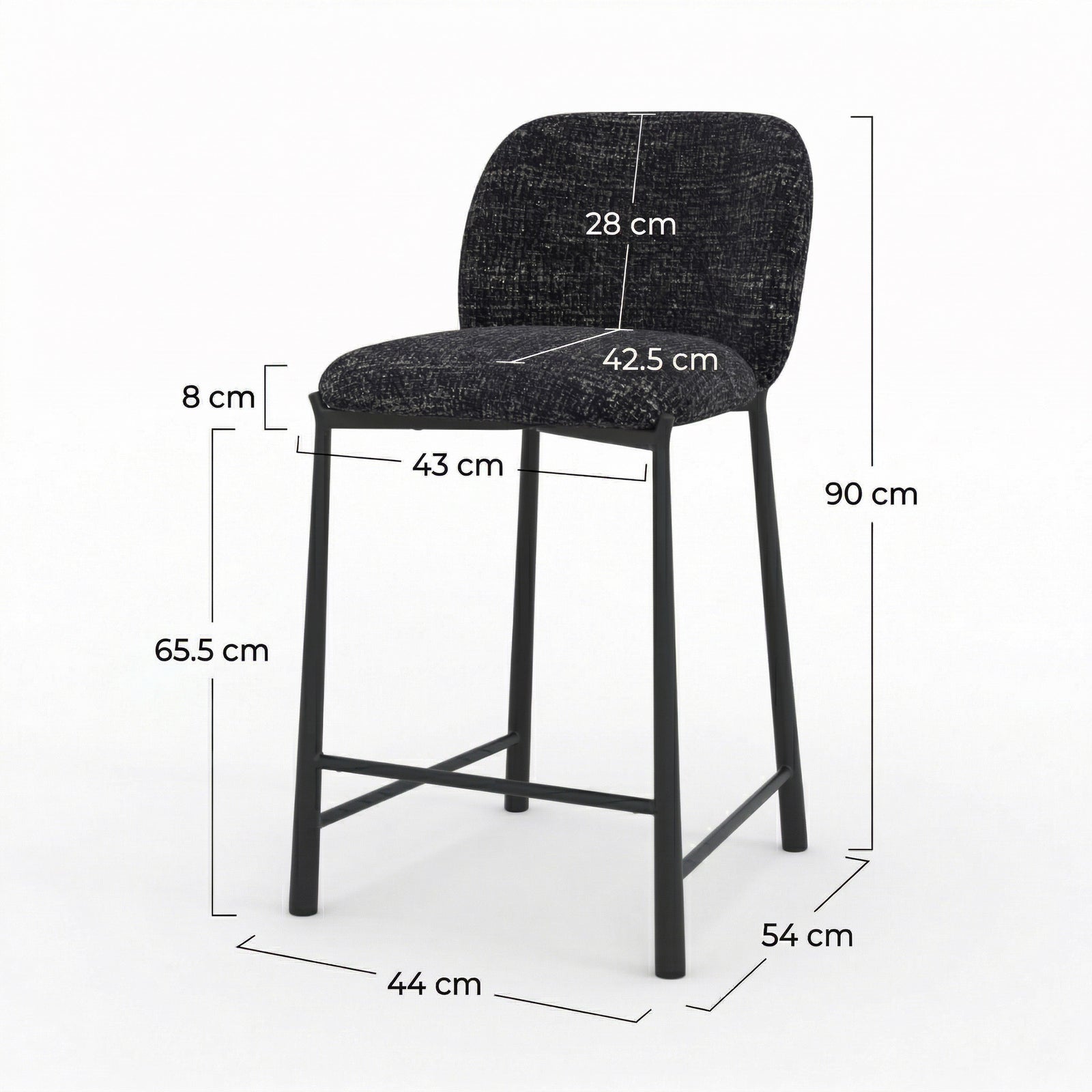 Dimensions tabouret Bento ilot central 65 5cm tissu texture noir confort