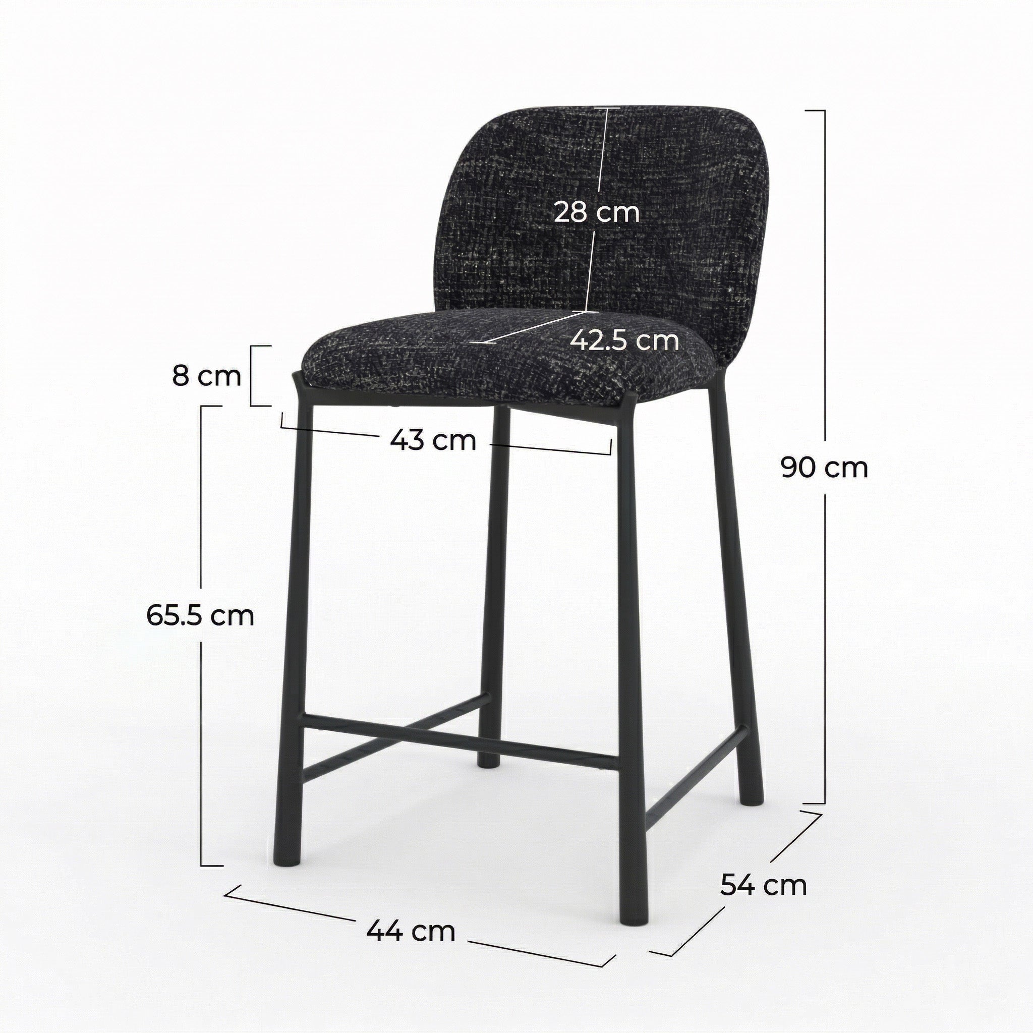 Dimensions tabouret Bento ilot central 65 5cm tissu texture noir confort