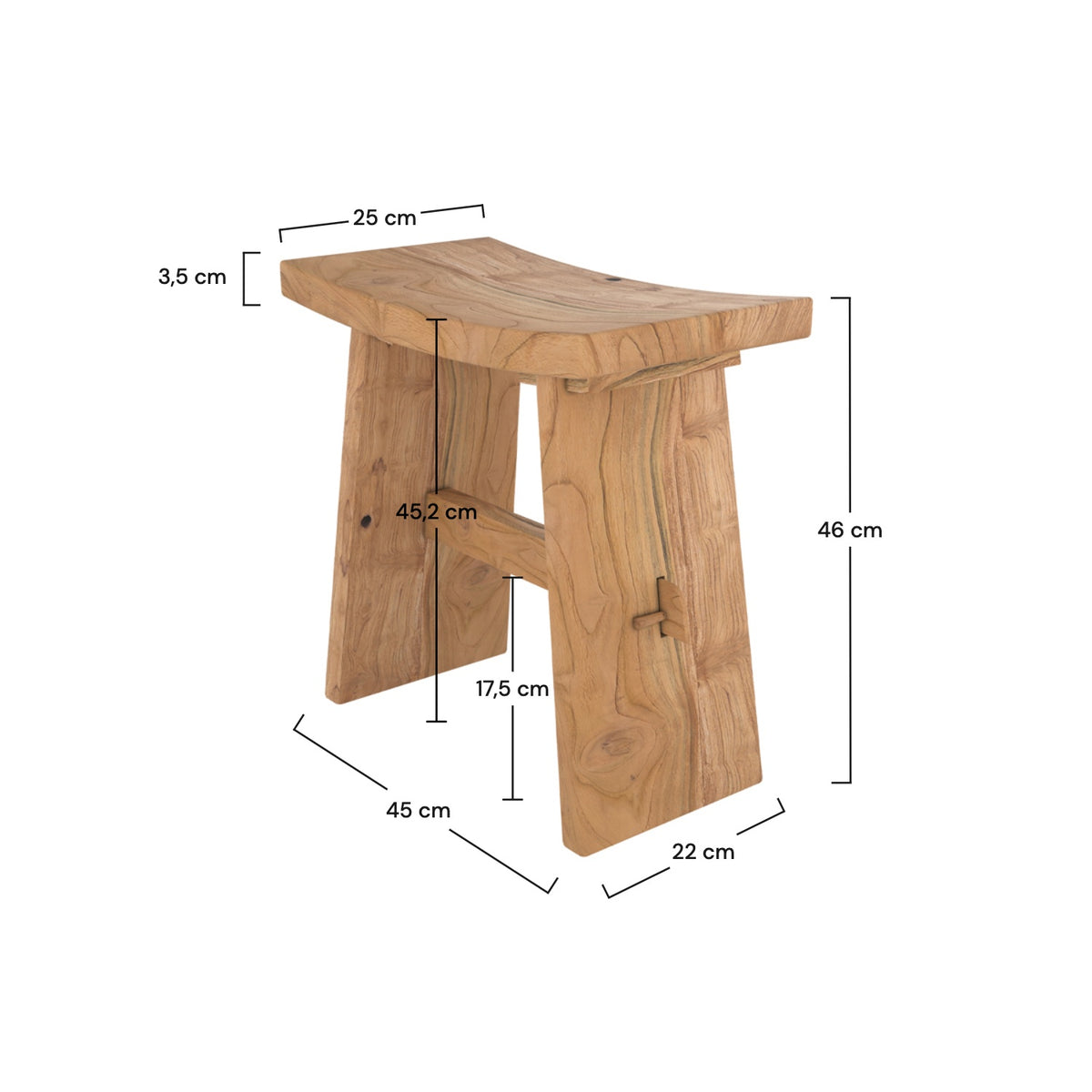Dimensions tabouret bois recyclé rectangulaire Eka – Maison Pavane
