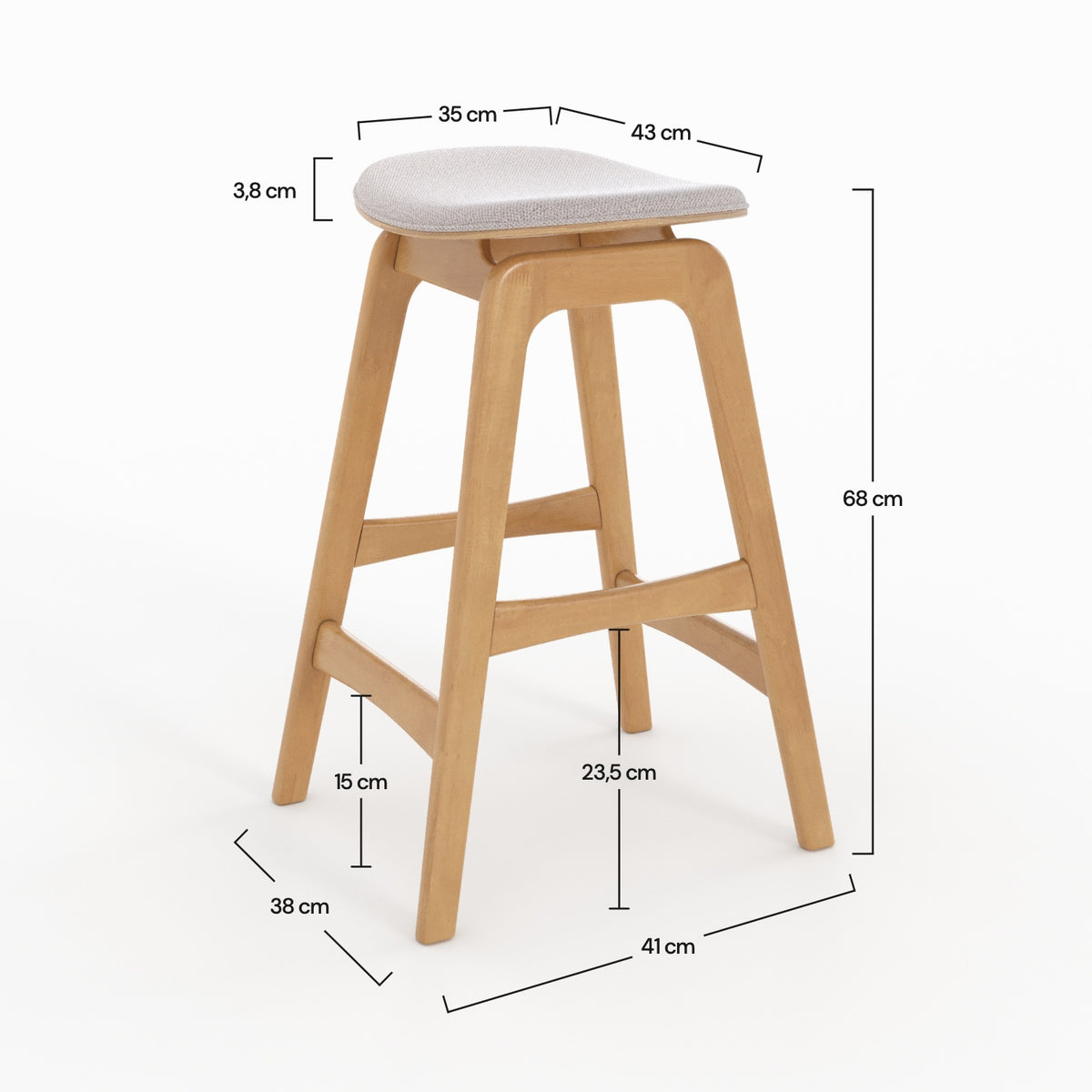 Dimensions tabouret de bar en tissu beige et bois clair Jude 65,5 cm – Maison Pavane