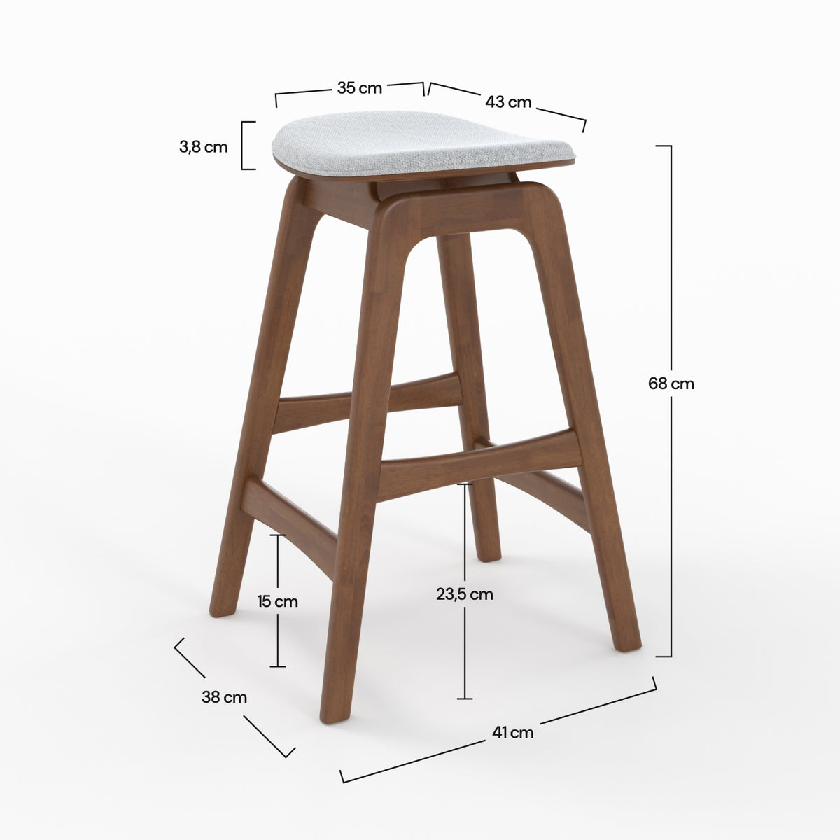 Dimensions tabourets de bar en tissu gris et bois foncé Jude – Maison Pavane
