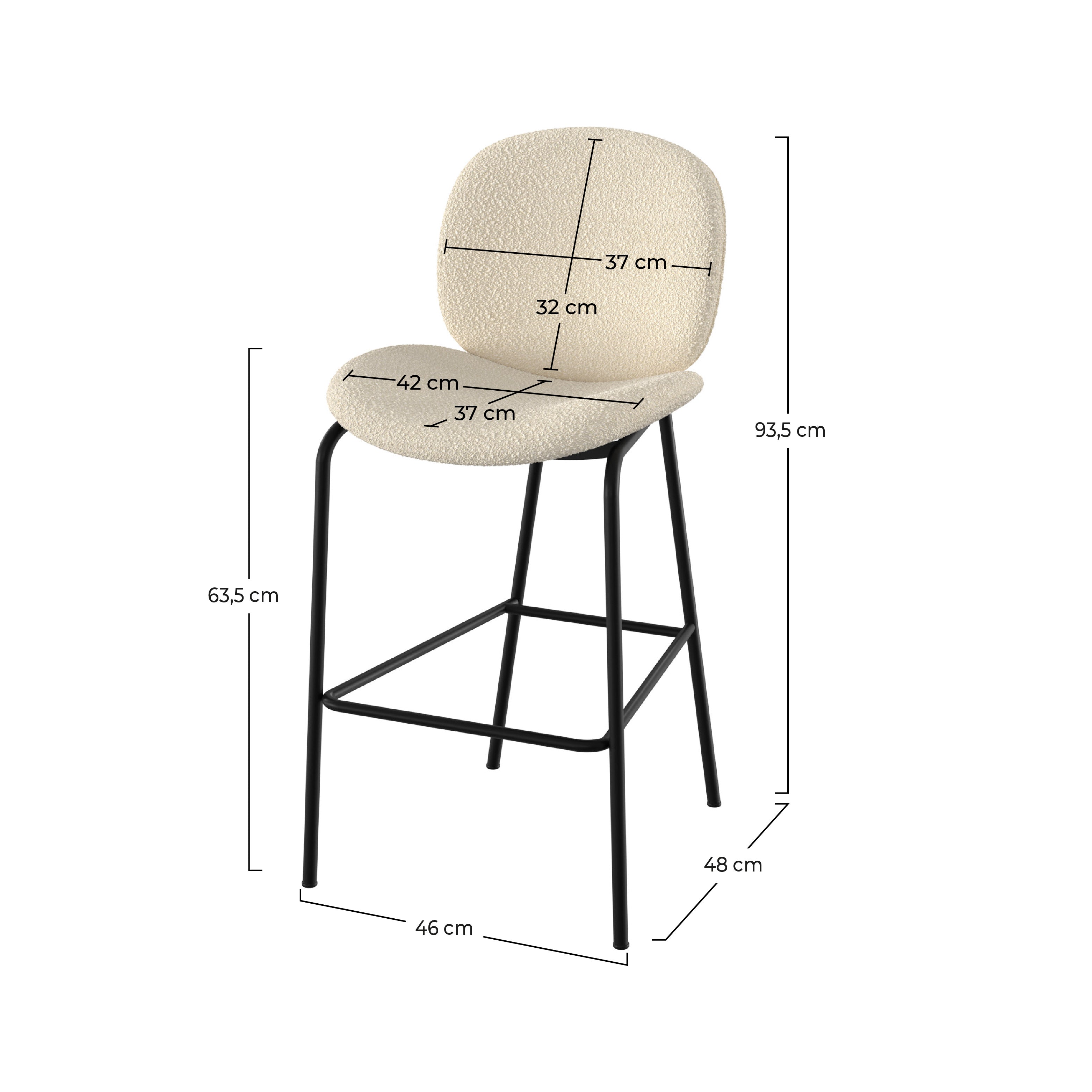 Chaise pour îlot central Iris en tissu bouclé beige 63,5 cm (lot de 2)