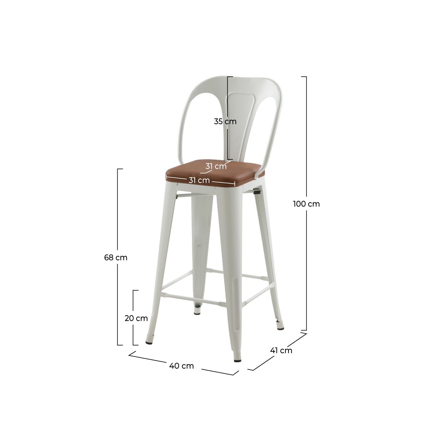 Charly - 2er Set mittelhohe Barstühle weiß und braun 68 cm