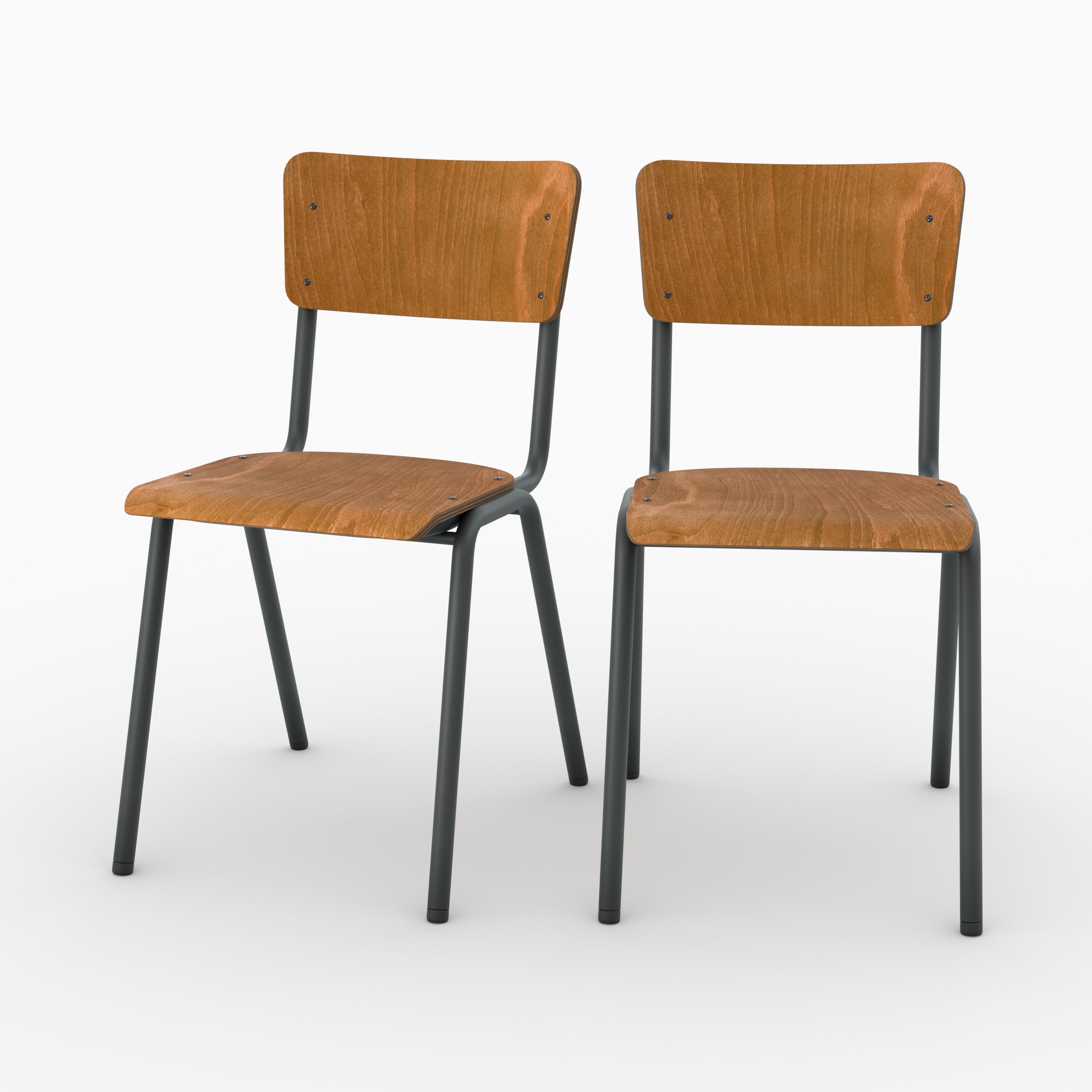 duo chaises clem vintage ecolier bois fonce metal
