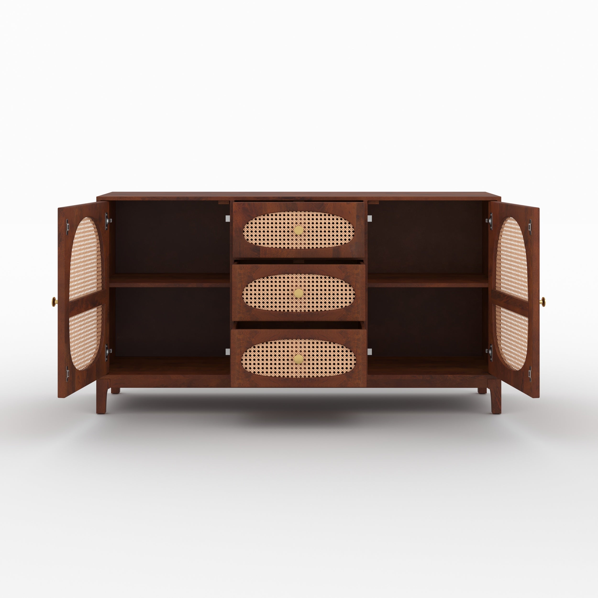 Buffet Lanka en bois de manguier et cannage