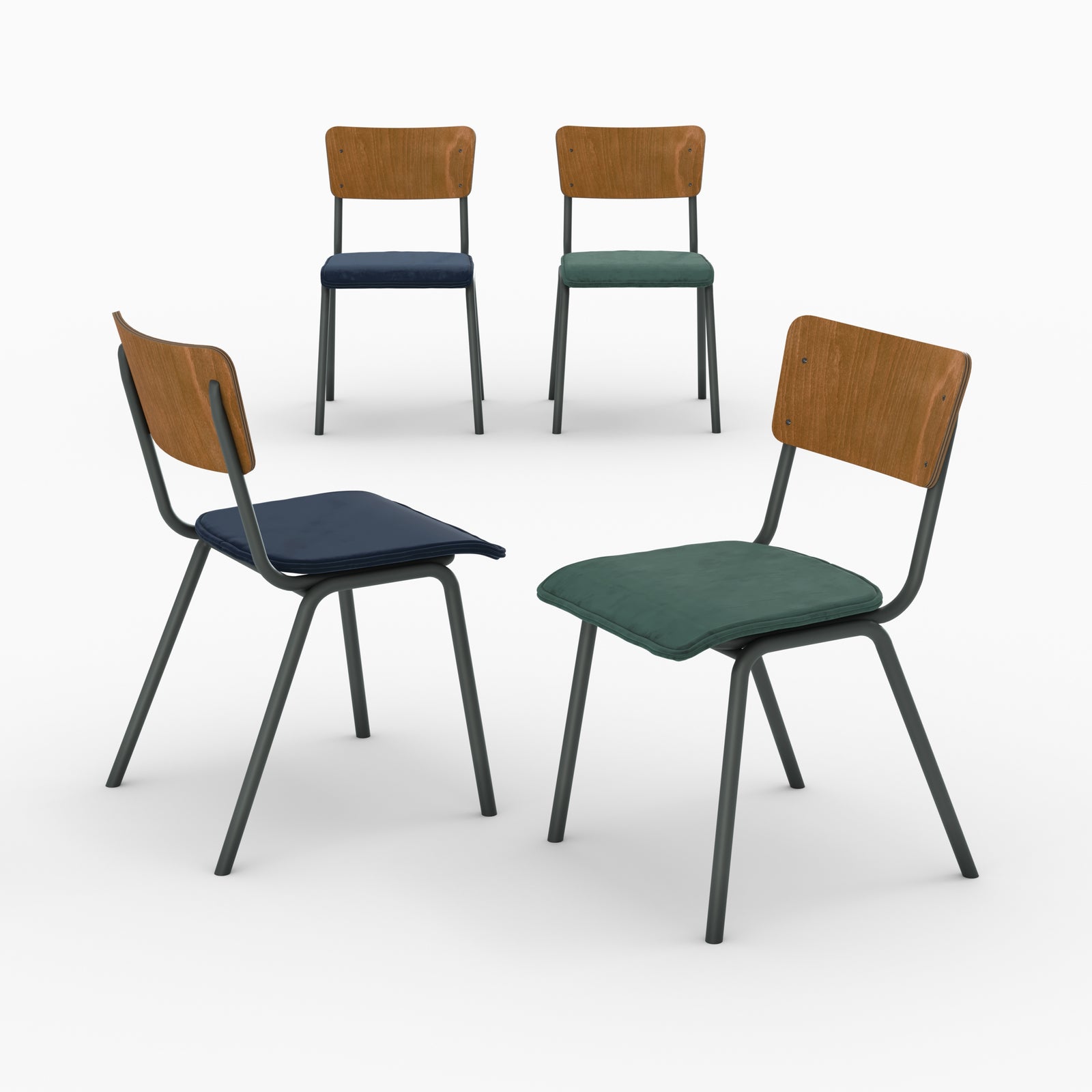 ensemble 4 chaises velours bleu vert nico ecolier