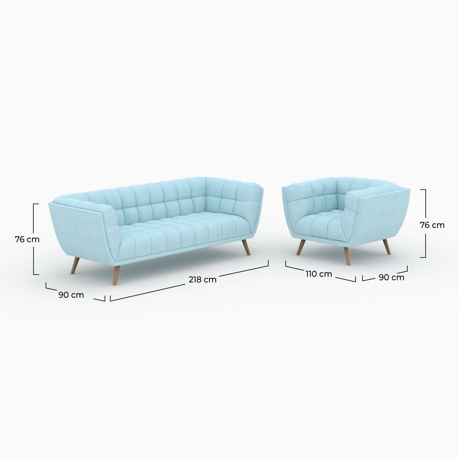 ensemble canape et fautueil carmen en tissu bleu clair