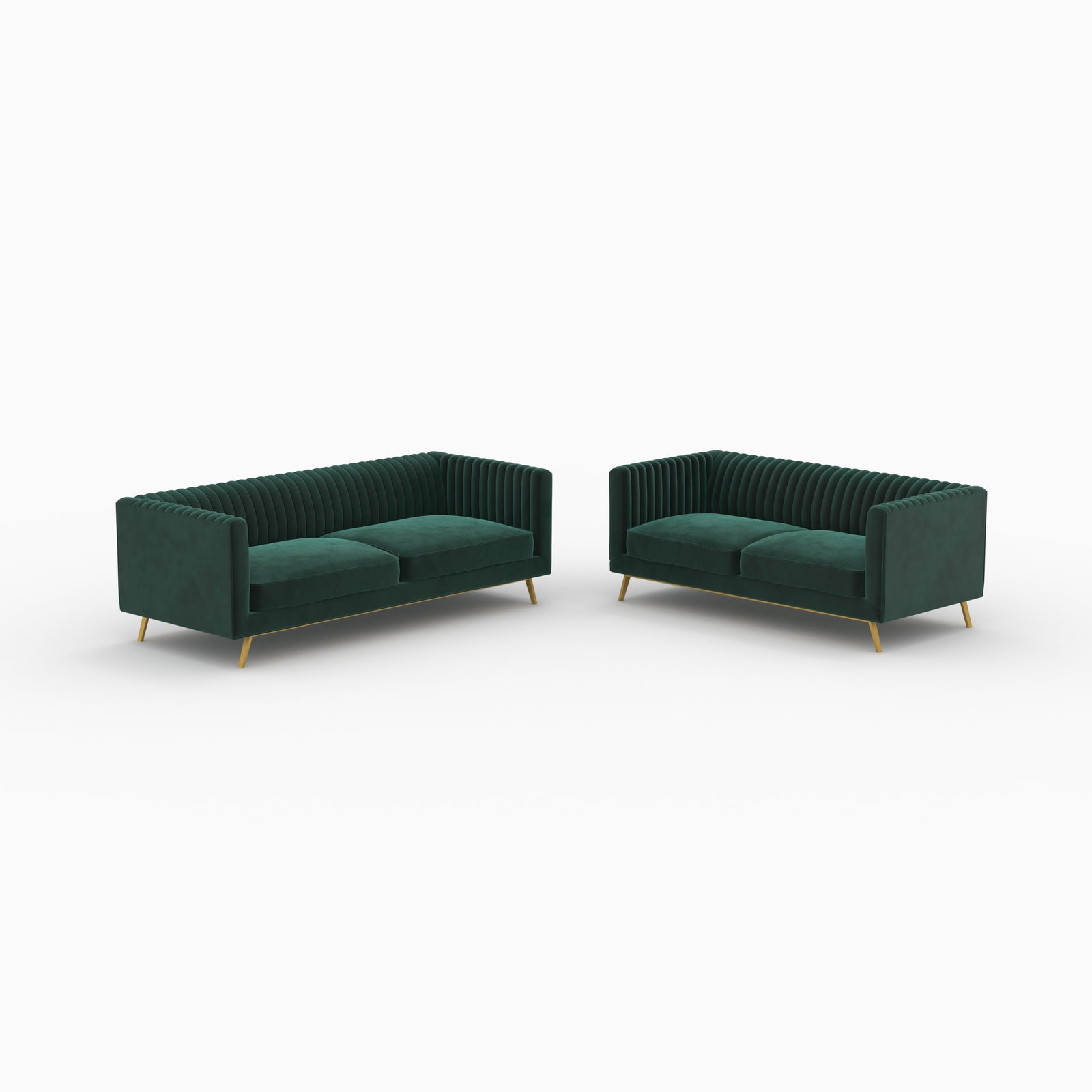ensemble canape gatsby velours vert pieds dores