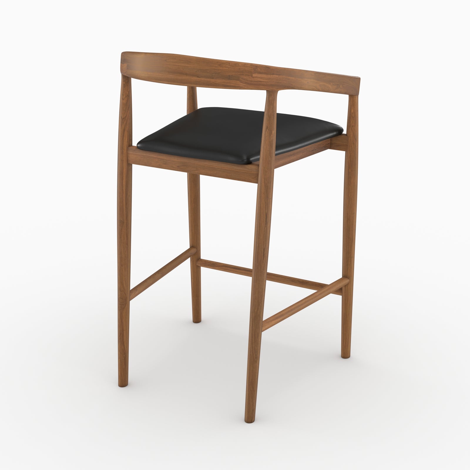 Ensemble chaises bar Bali teck cuir noir 77cm