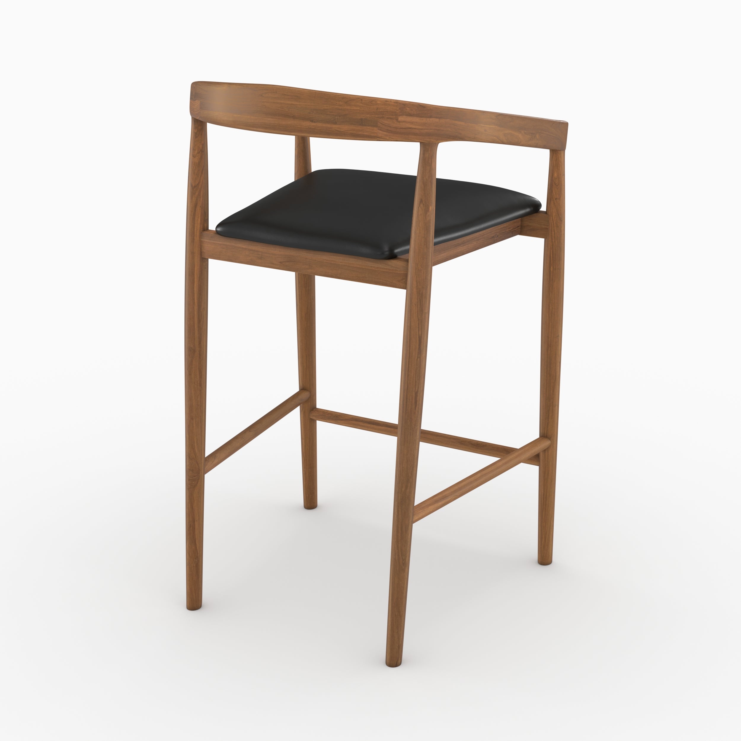 Ensemble chaises bar Bali teck cuir noir 77cm