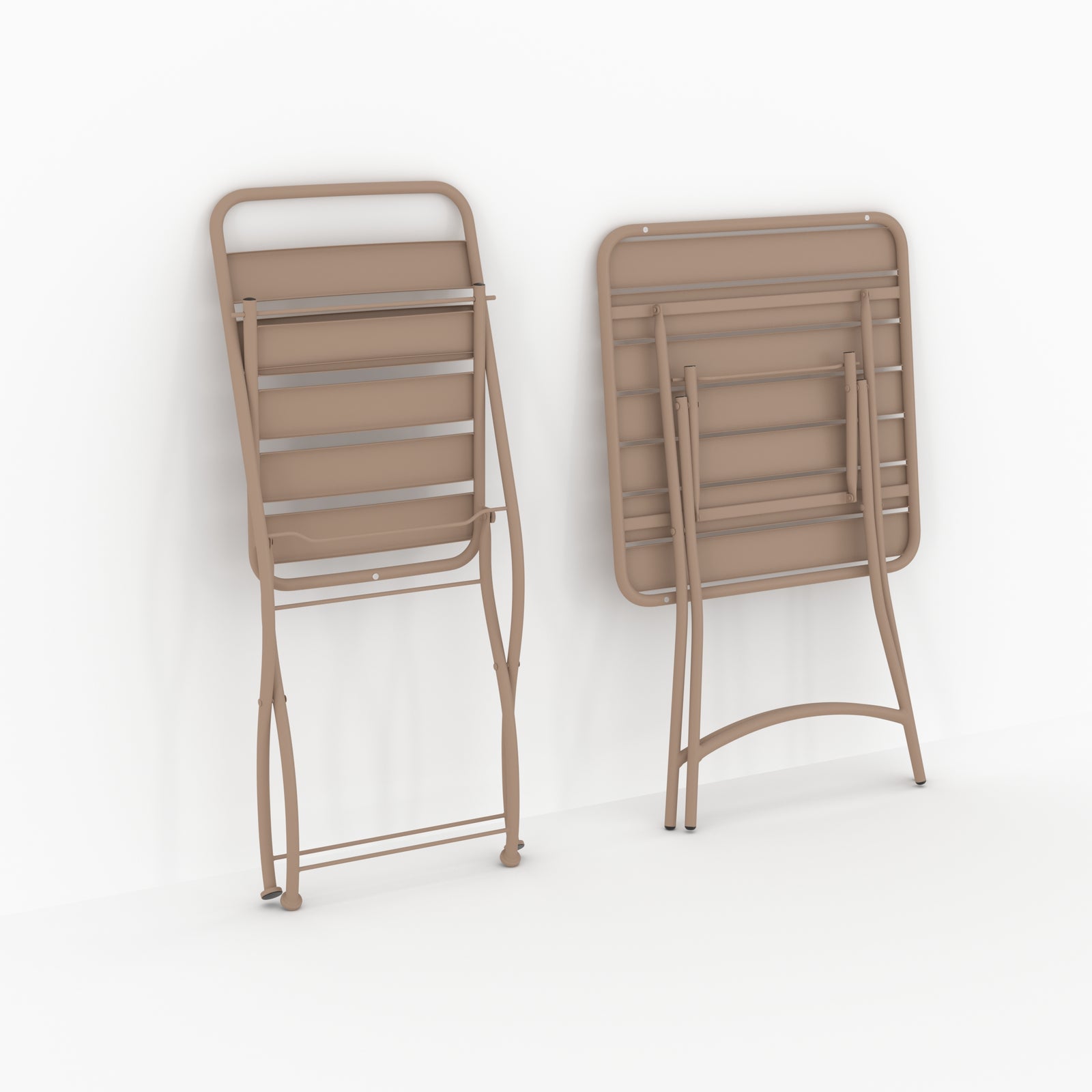 Ensemble repas jardin Yumi pliantes 2 personnes métal taupe
