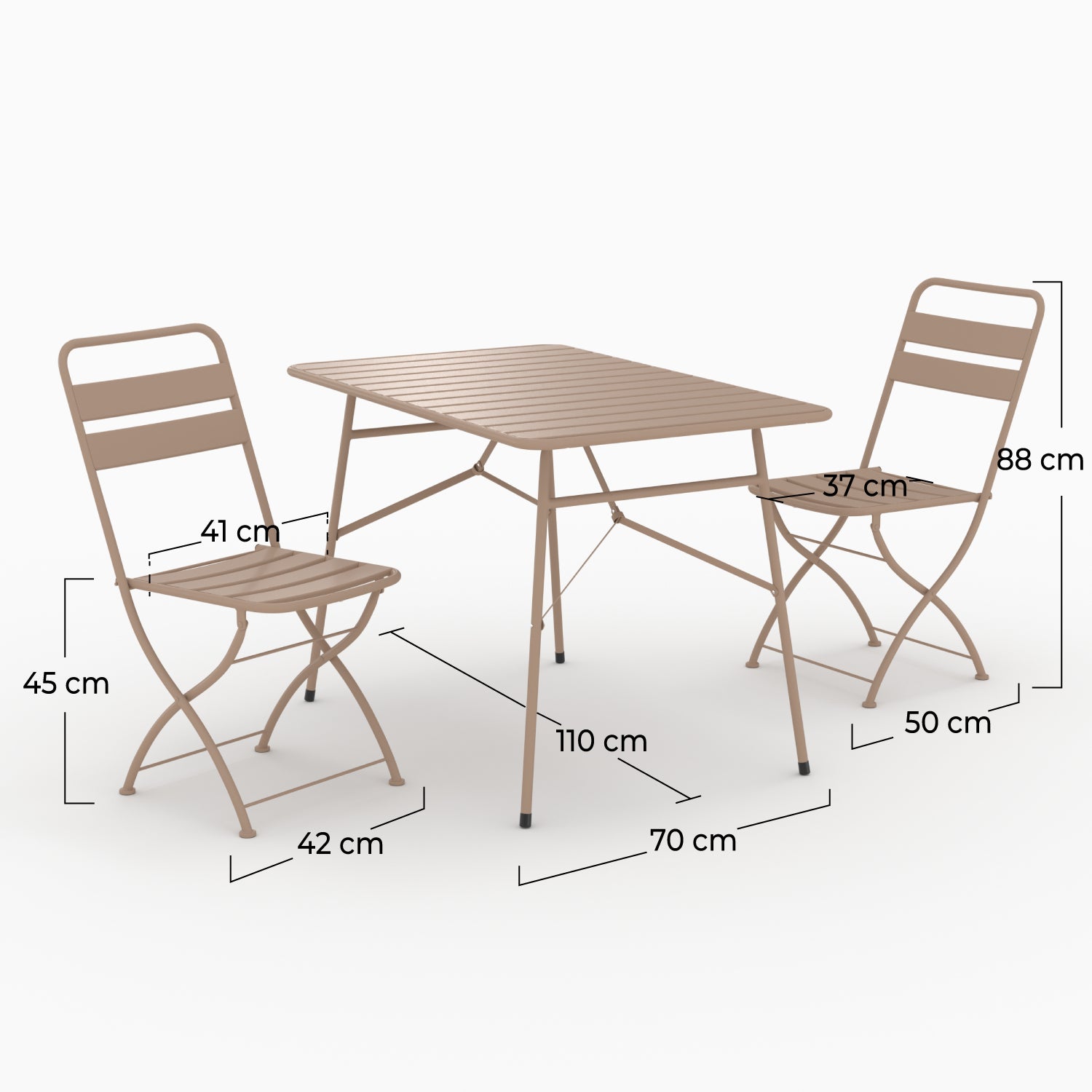 Ensemble repas jardin Yumi pliantes 4 personnes métal taupe