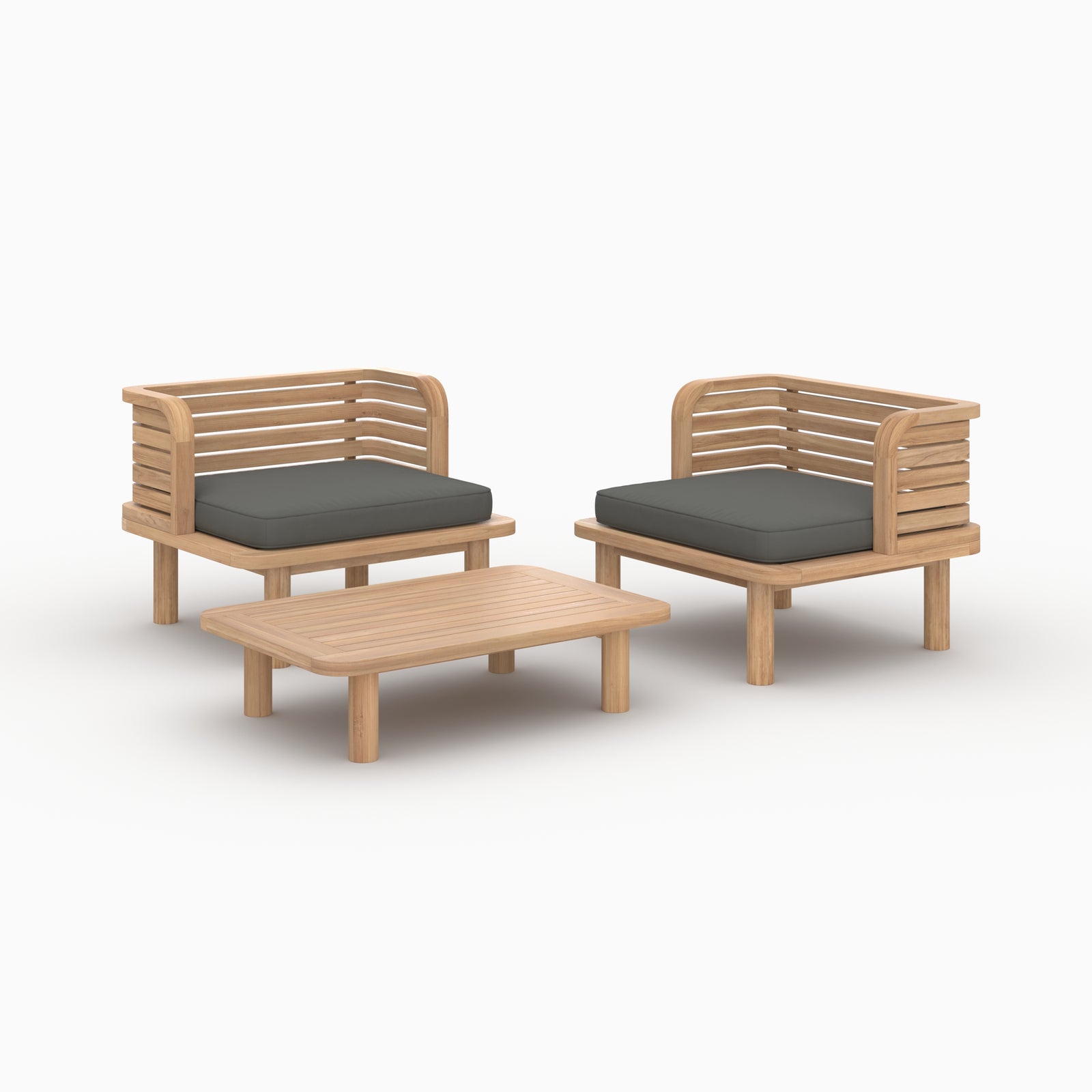 Ensemble salon de jardin Kilda teck gris 2 places 2 fauteuils