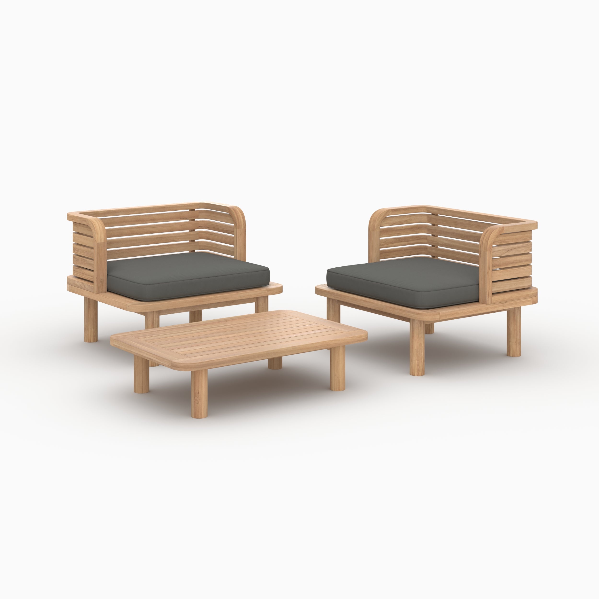 Ensemble salon de jardin Kilda teck gris 2 places 2 fauteuils