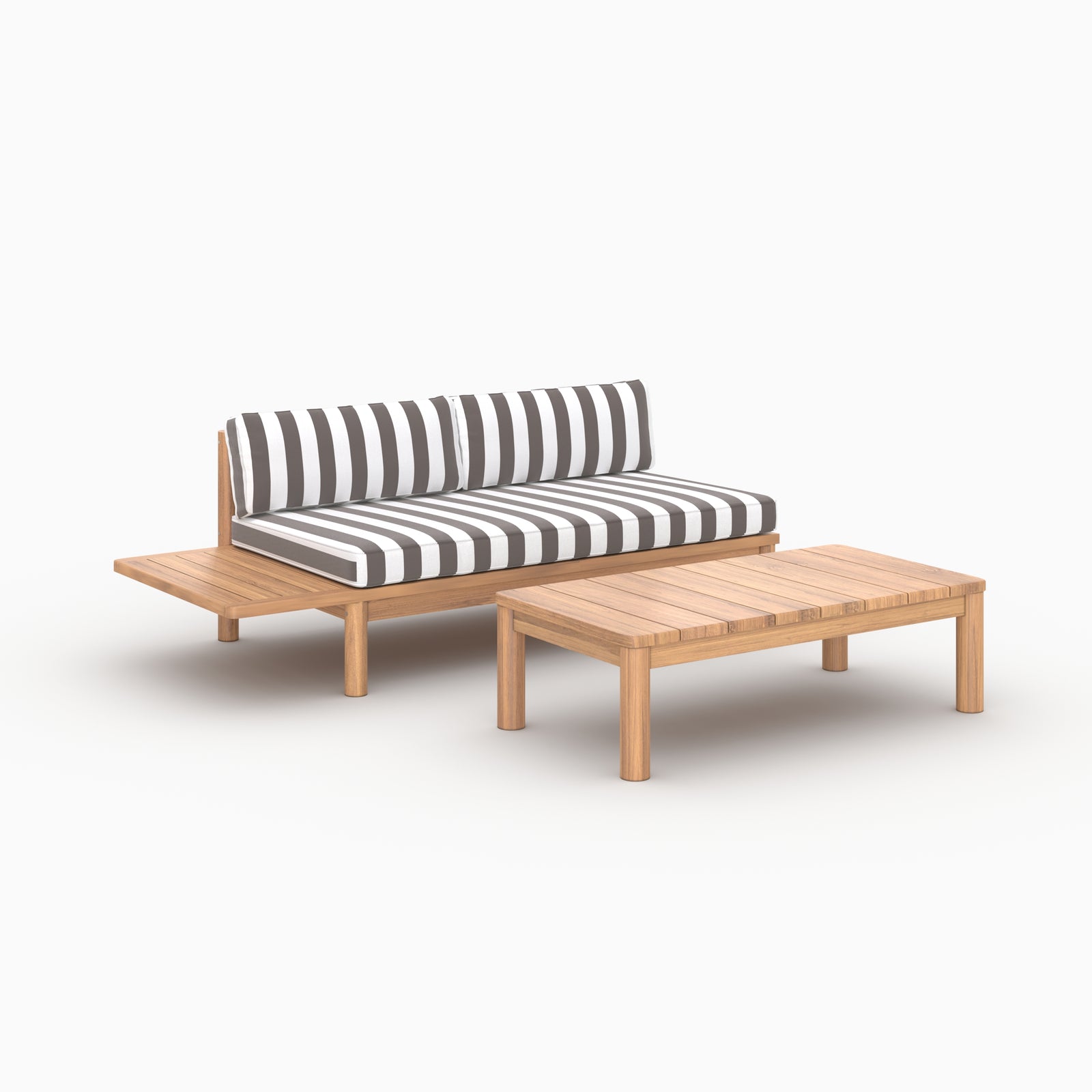 Ensemble salon jardin Nadila 2 personnes teck gris rayés