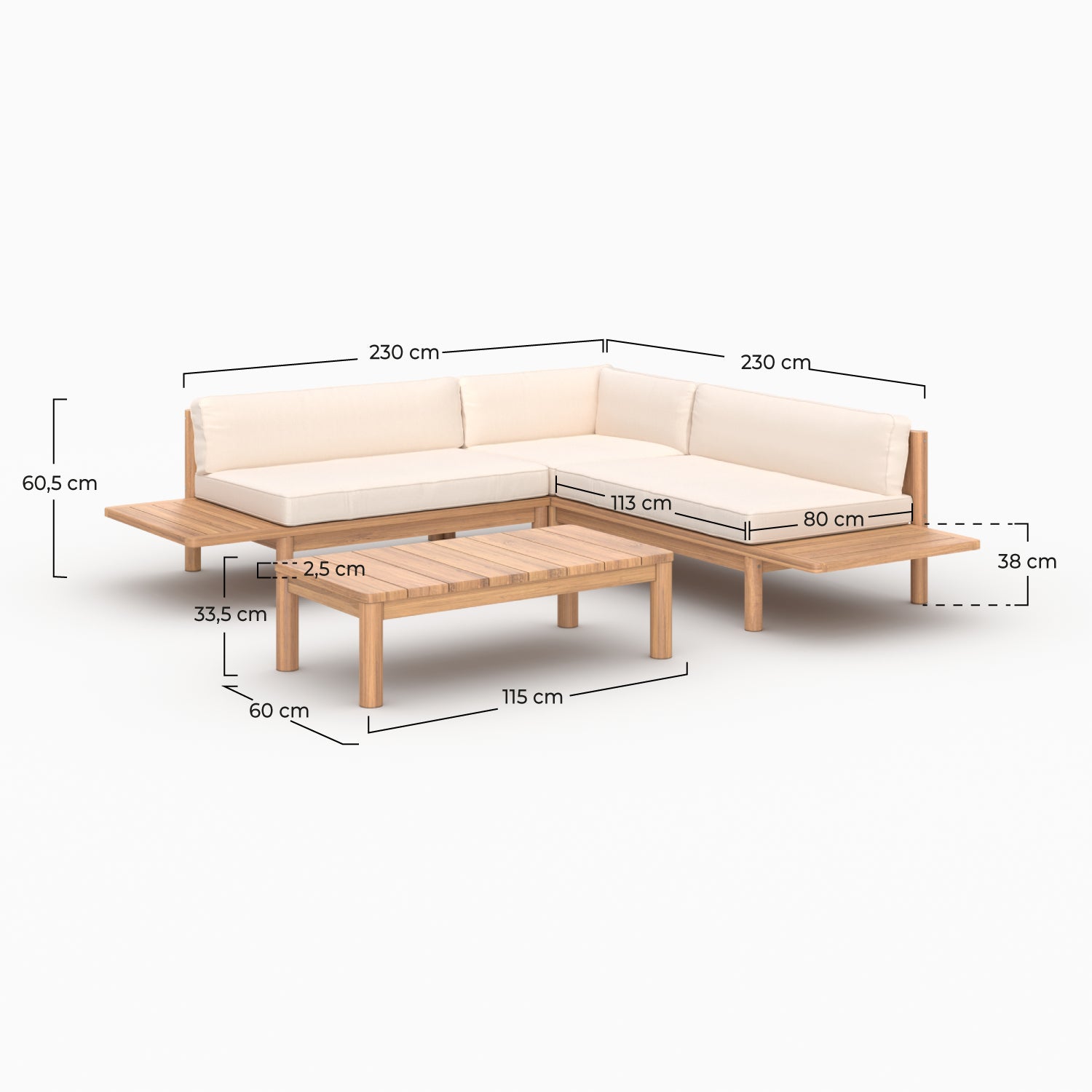 Ensemble salon jardin Nadila 4 personnes teck blanc