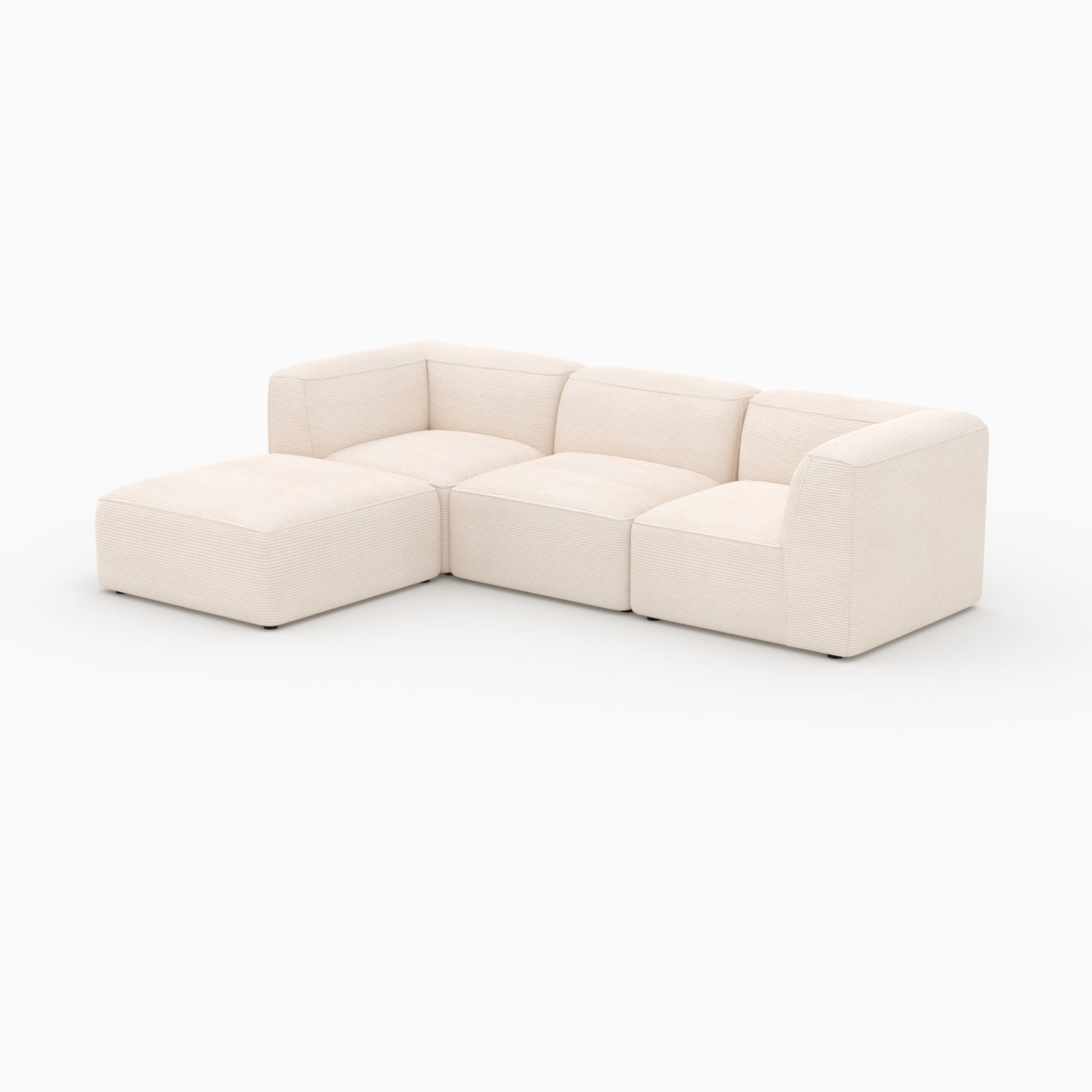 Ensemble salon Mina velours blanc canapé et pouf 3 places